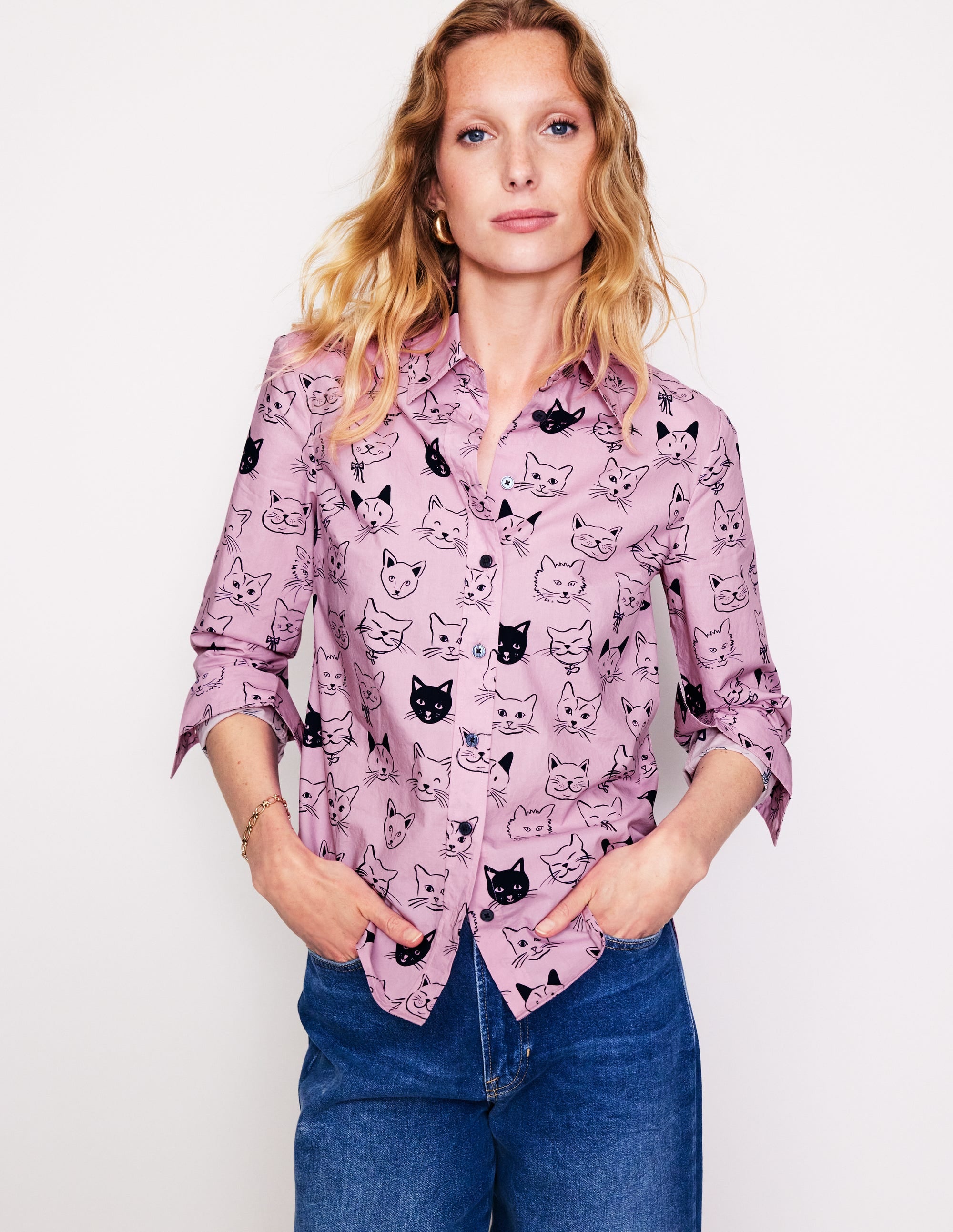 Sienna Cotton Shirt-Soft Lavender, Cats - Image 5