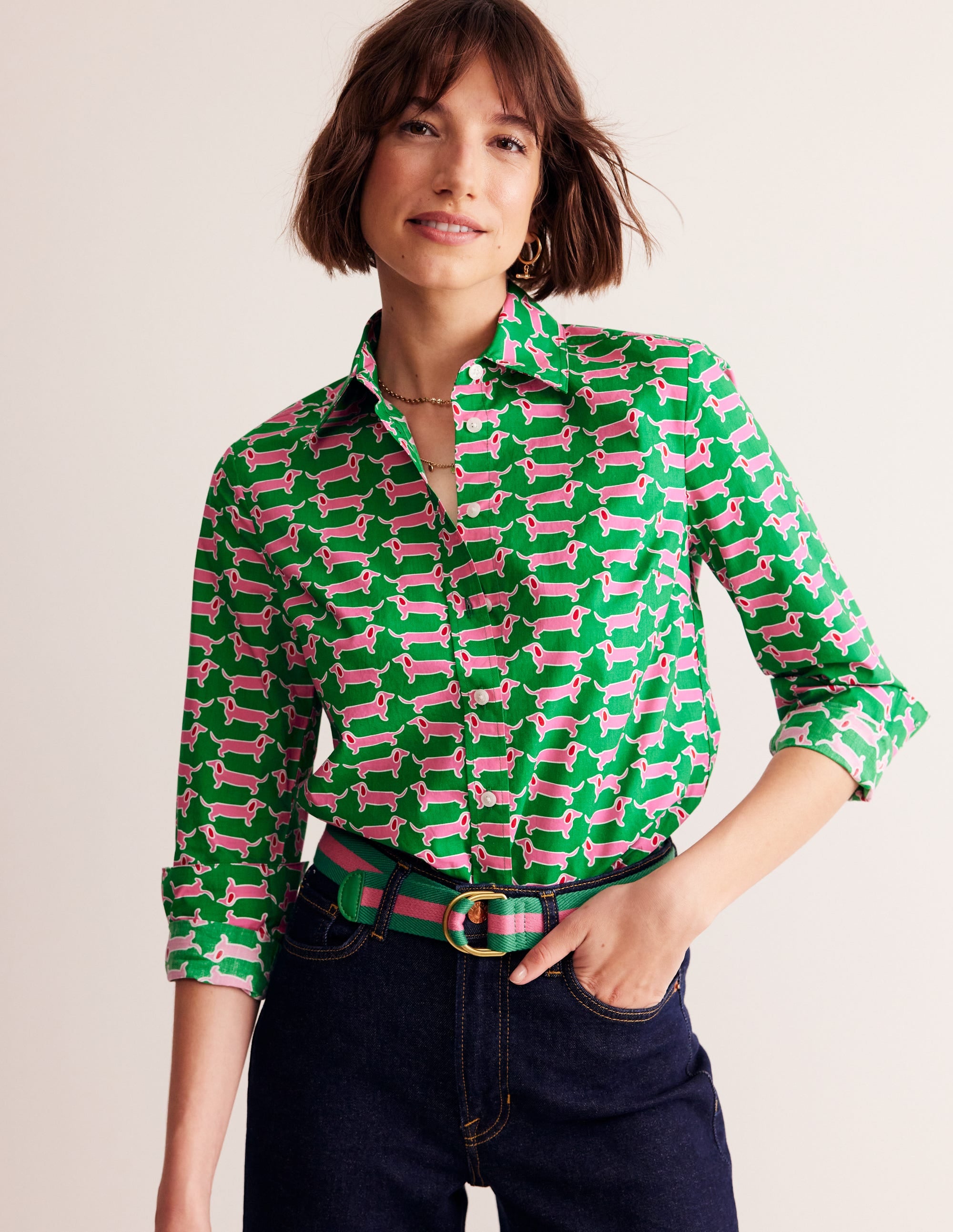 Sienna Cotton Shirt-Rich Emerald, Dachshund - Image 1
