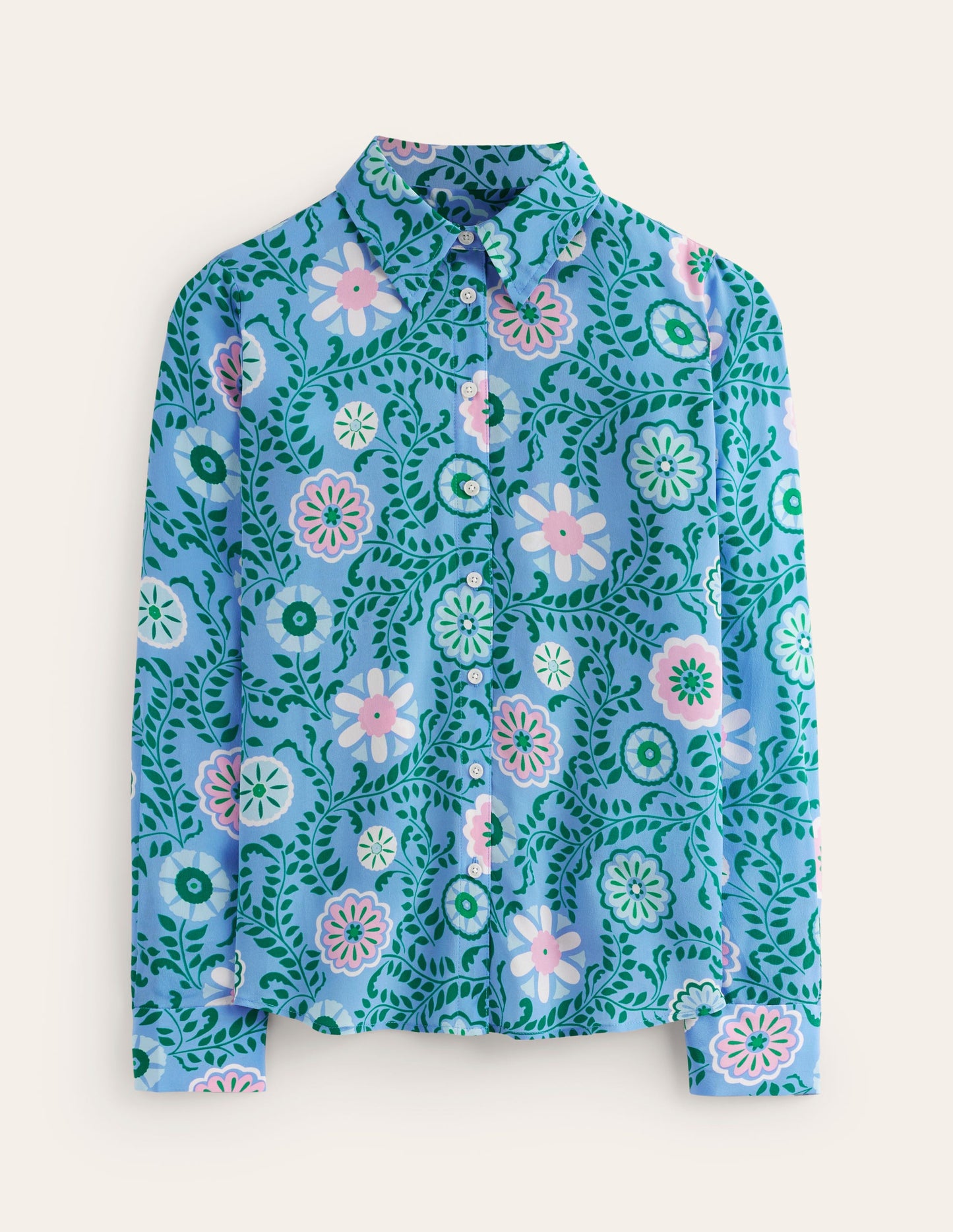 Sienna Silk Shirt-Vintage Blue, Meadow Vine