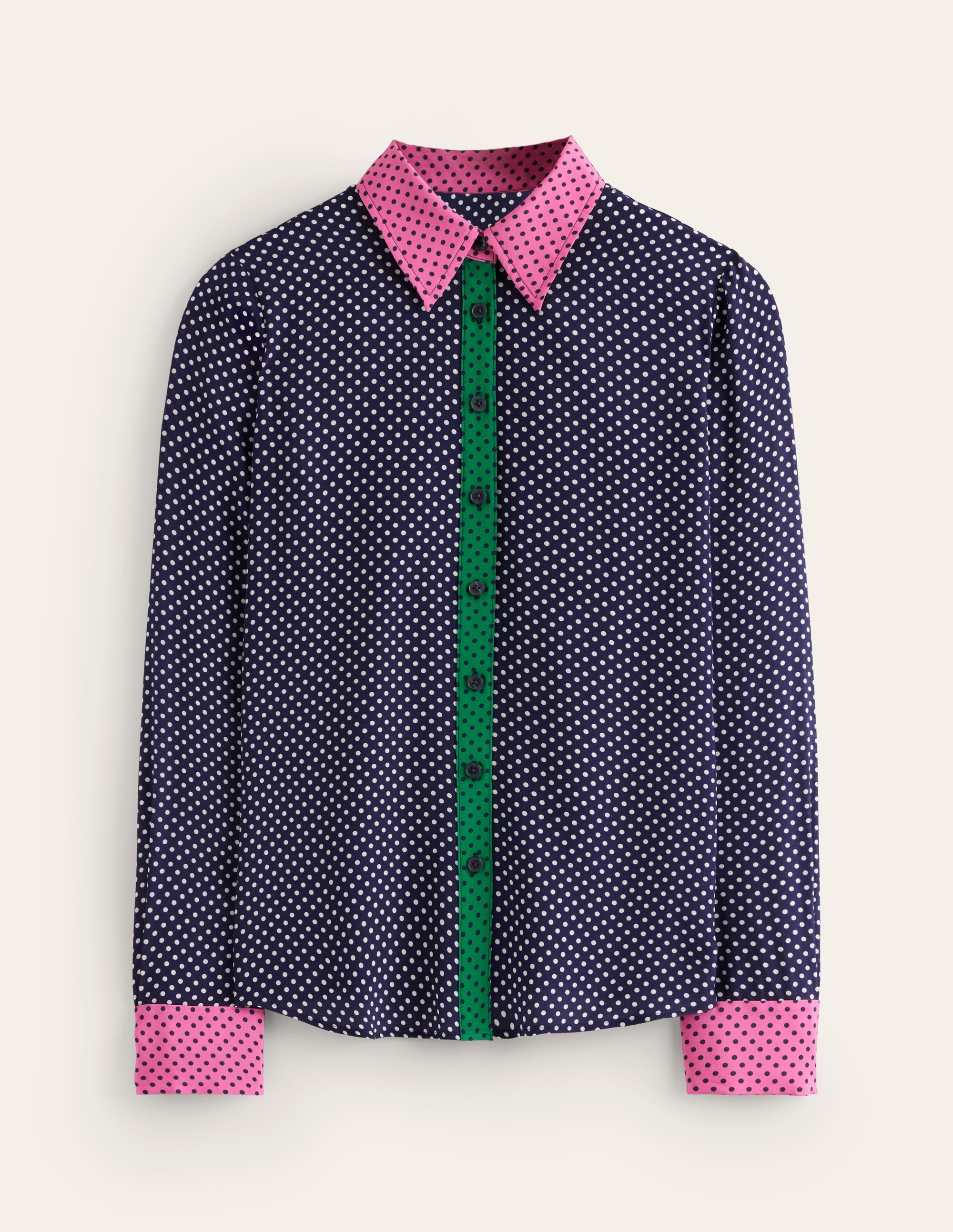 Sienna Silk Shirt-French Navy, Spots - Image 6