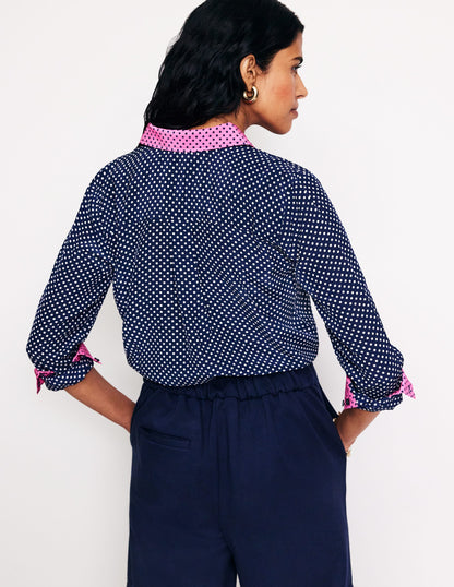 Sienna Silk Shirt-French Navy, Spots