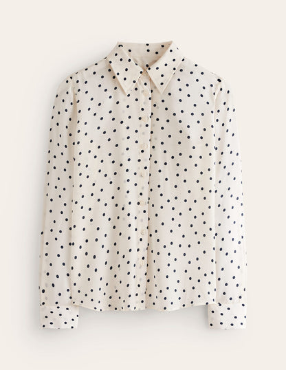 Sienna Silk Shirt-Ivory and Navy, Sparse Spot