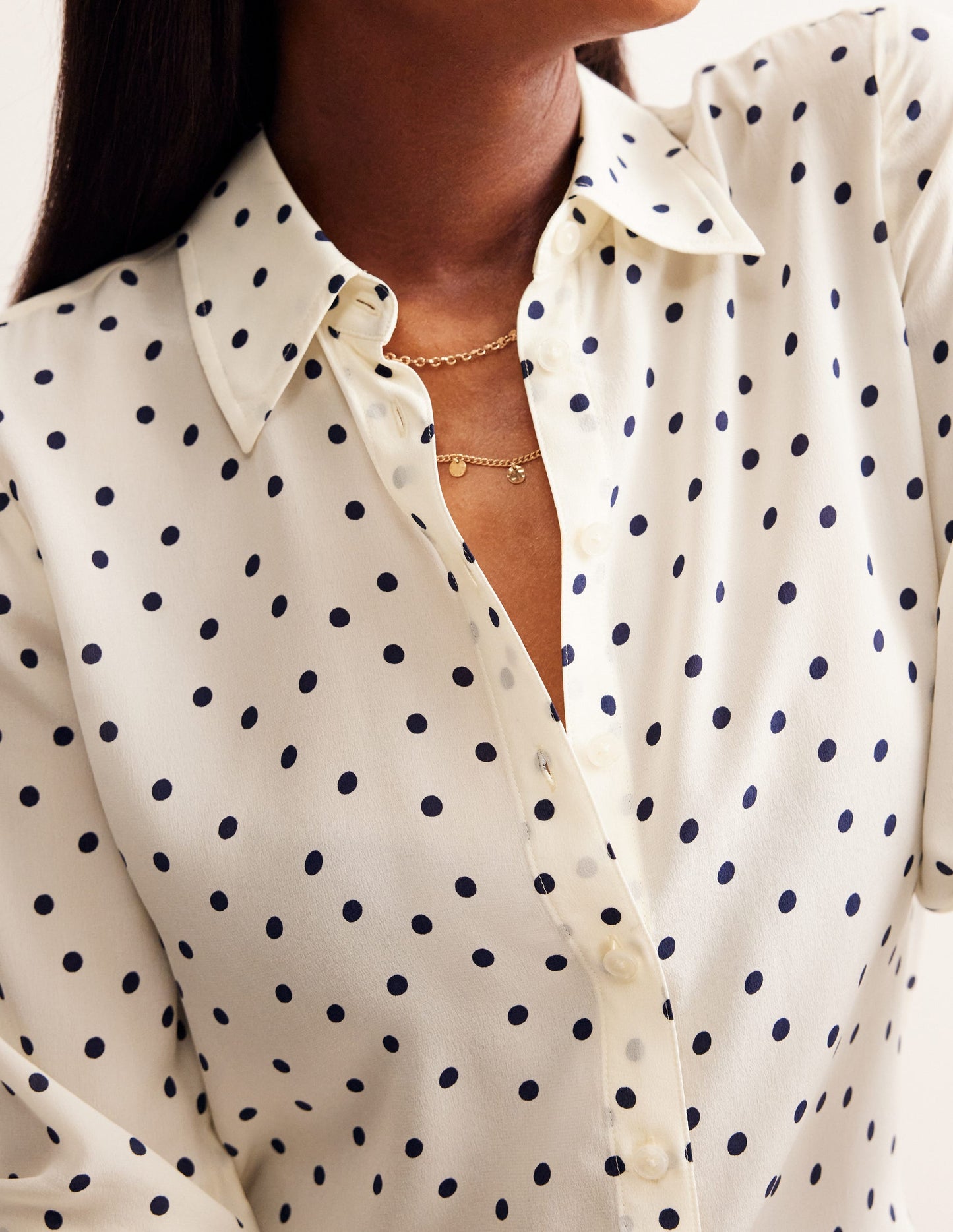 Sienna Silk Shirt-Ivory and Navy, Sparse Spot