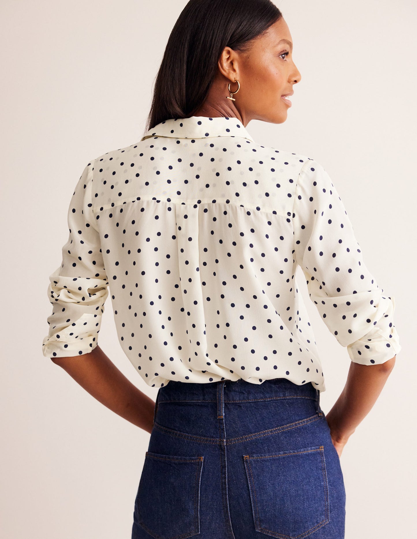 Sienna Silk Shirt-Ivory and Navy, Sparse Spot