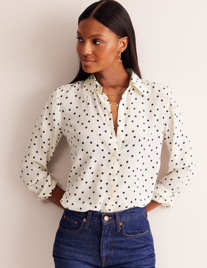 Sienna Silk Shirt-Ivory and Navy, Sparse Spot