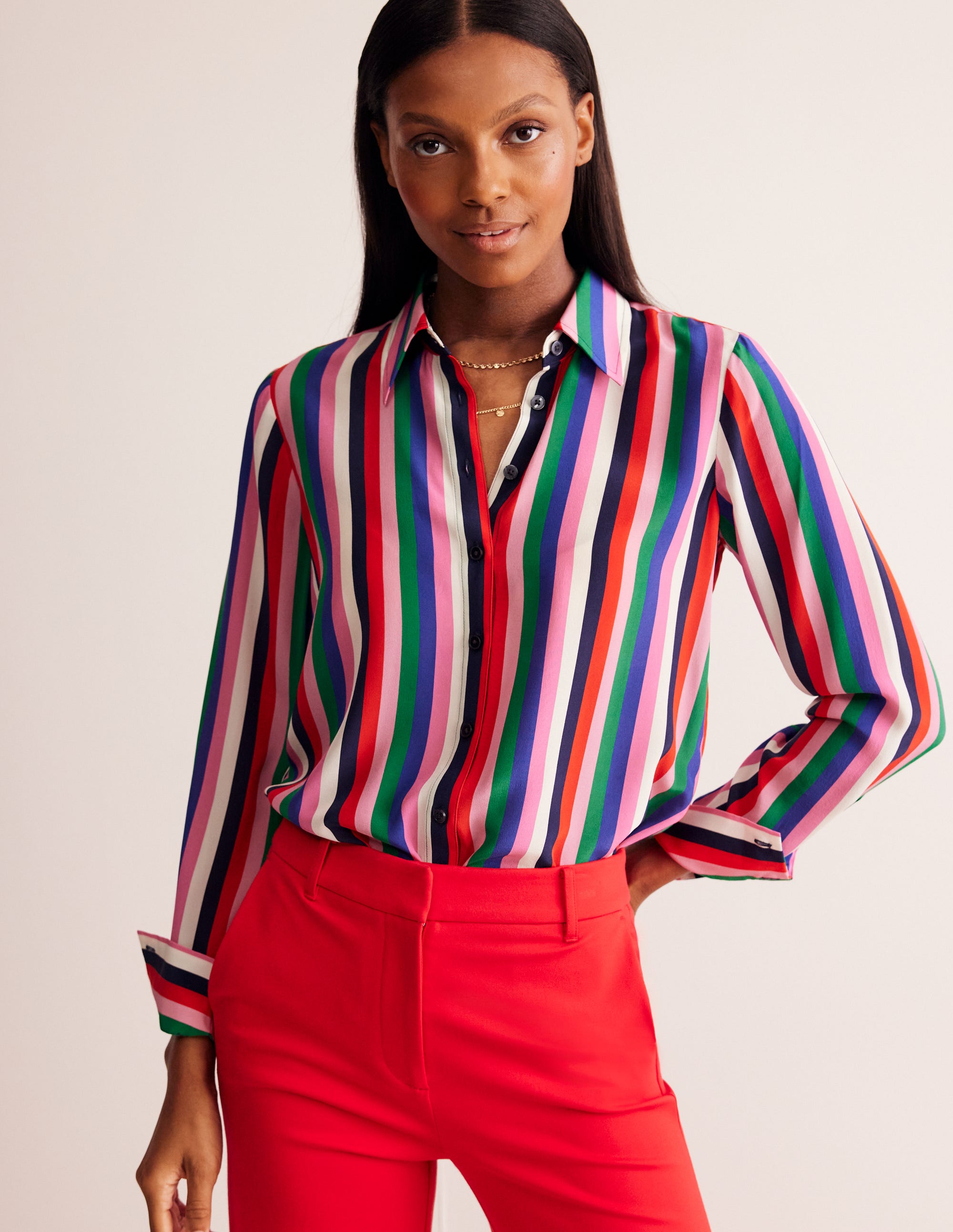 Sienna Silk Shirt-Rainbow Stripe - Image 1
