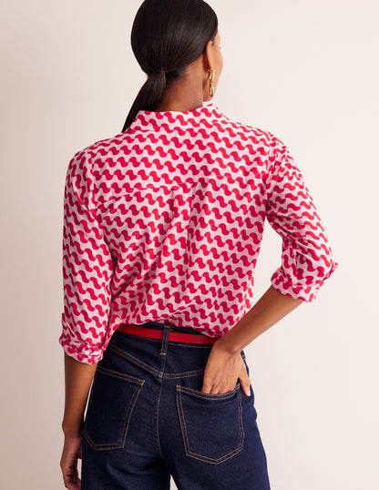 Sienna Silk Shirt-Poppy Red, Terrace Swirl