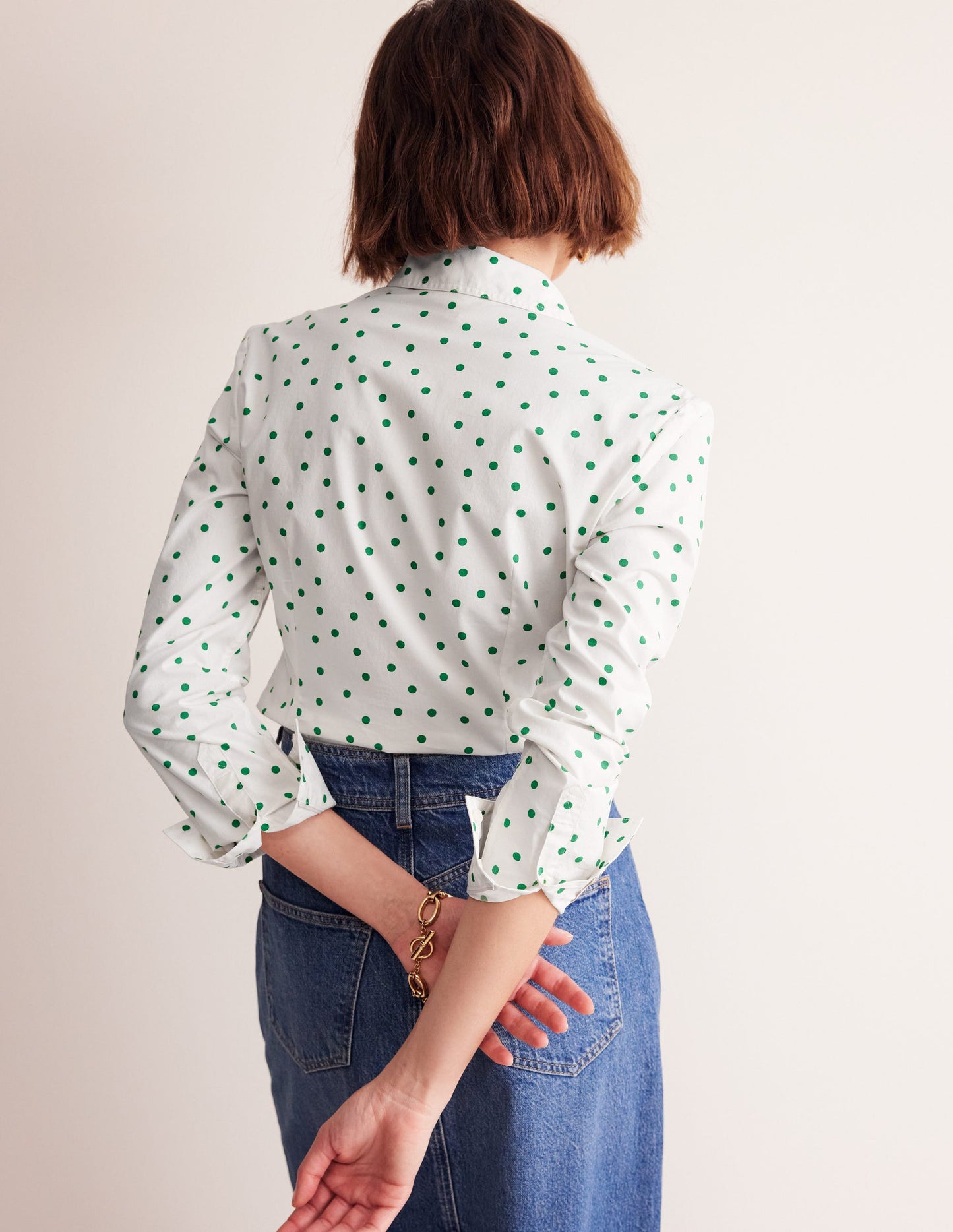 Saskia Stretch Cotton Shirt-Green Tambourine, Sparse Spot