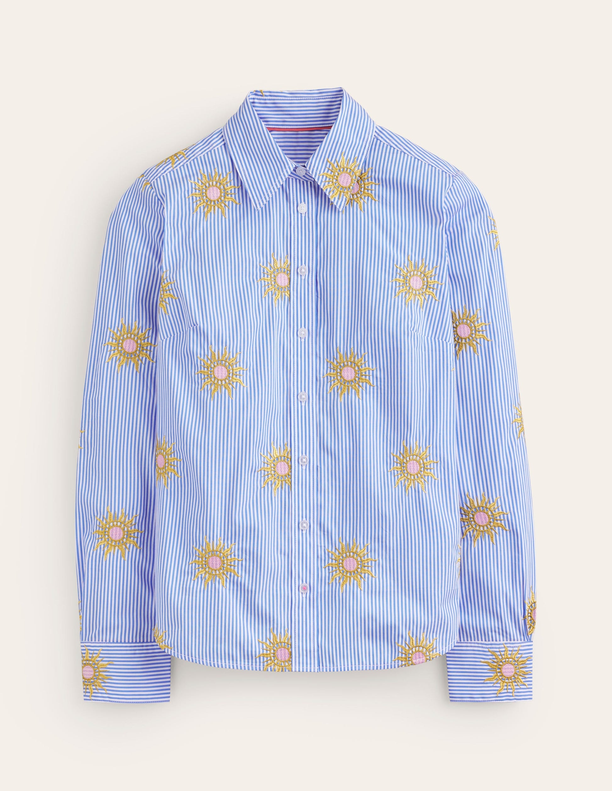 Sienna Interest Cotton Shirt-Sun, Blue Stripe-6