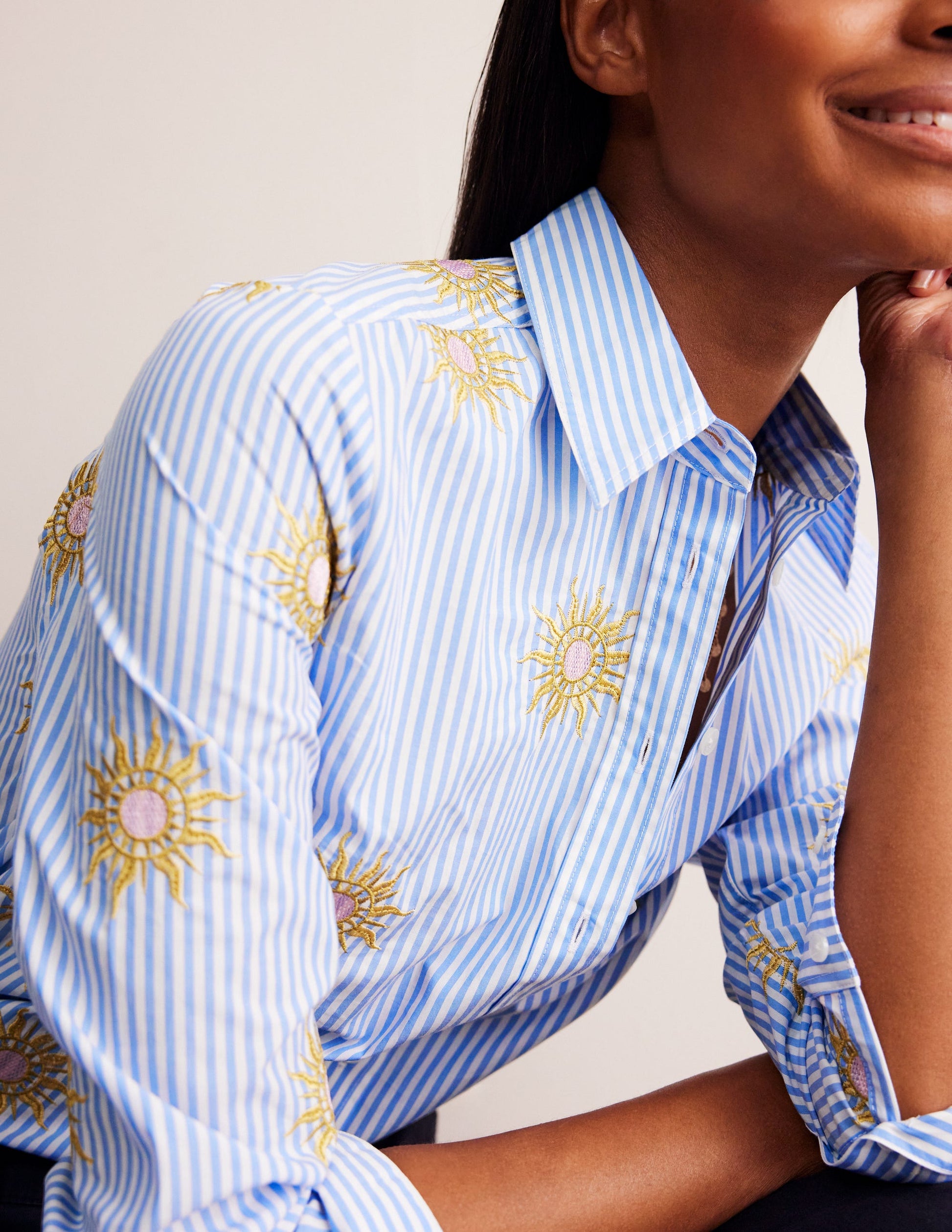 Sienna Interest Cotton Shirt-Sun, Blue Stripe-2