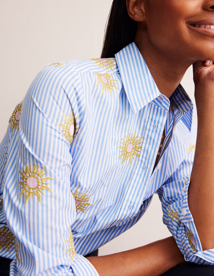 Sienna Interest Cotton Shirt-Sun, Blue Stripe-2