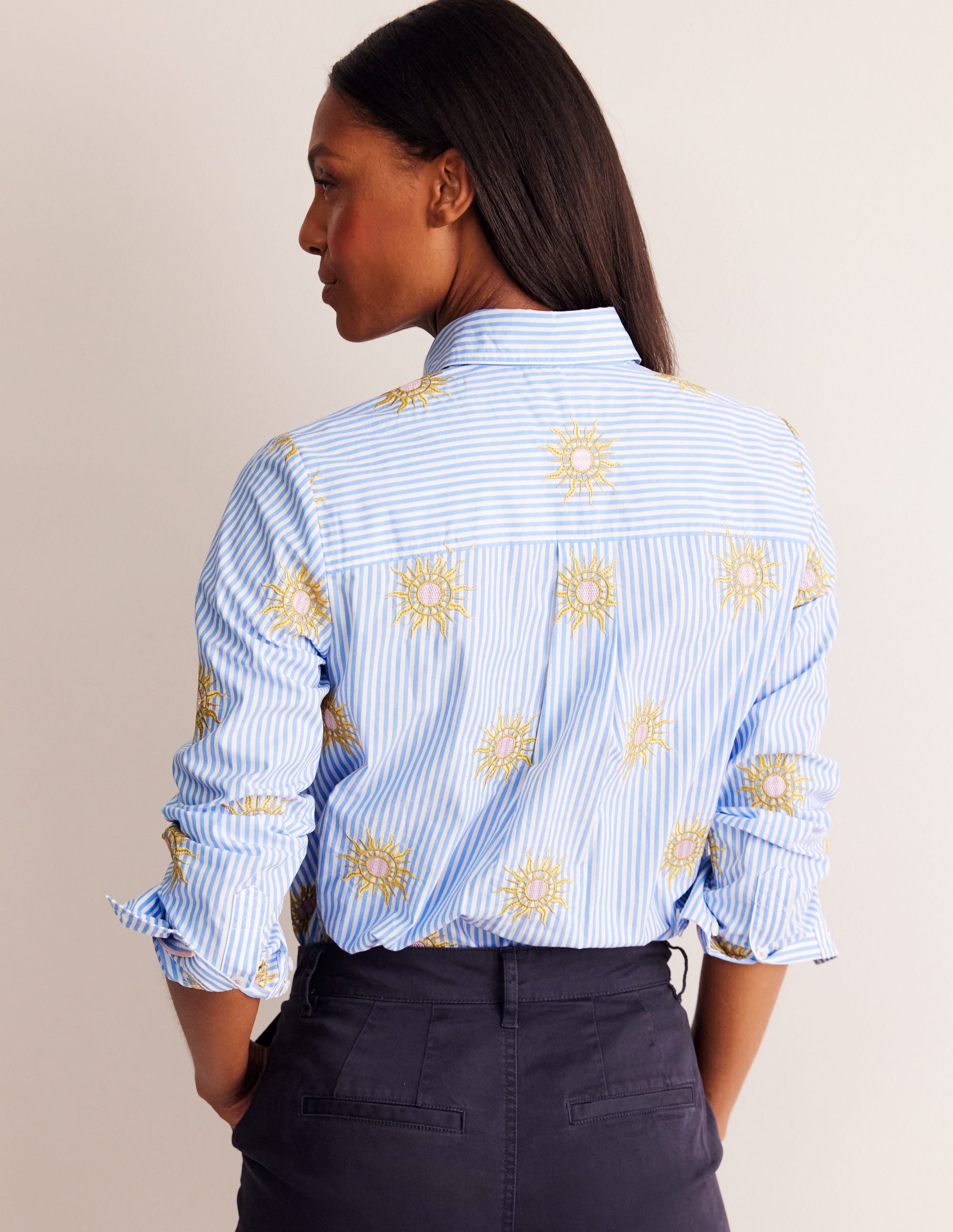 Sienna Interest Cotton Shirt-Sun, Blue Stripe - Image 3