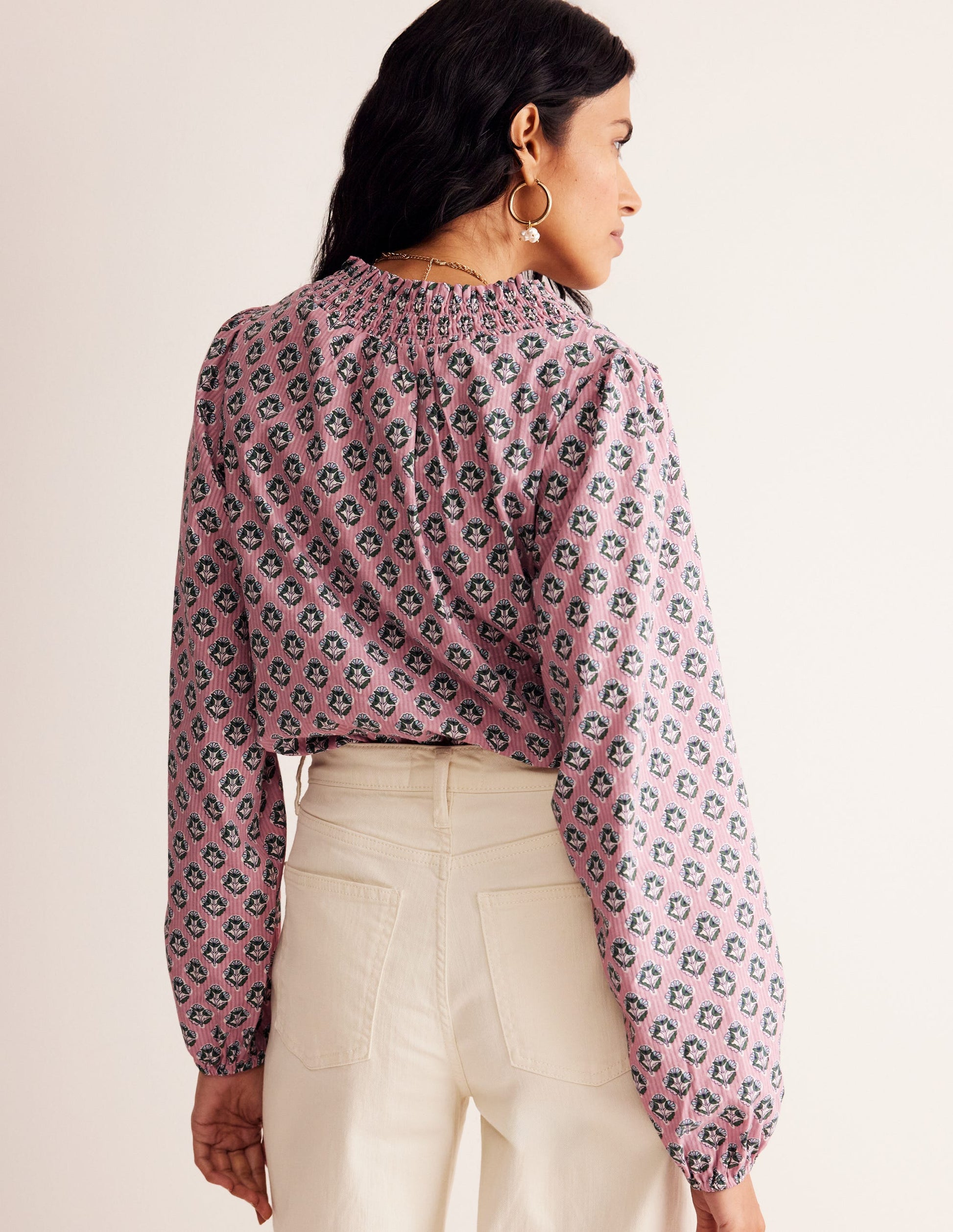 Mae Cotton Smocked Blouse-Vintage Pink, Pome Stamp-3