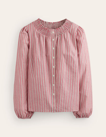 Mae Cotton Smocked Blouse-Red Stripe