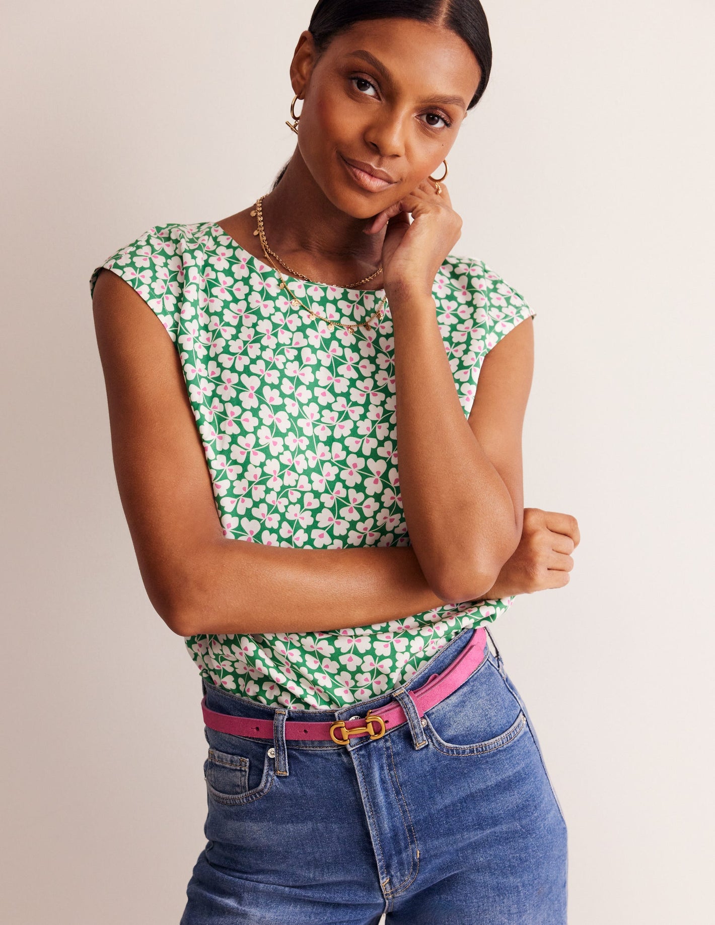 Modern Shell Top-Rich Emerald, Clover Whirl