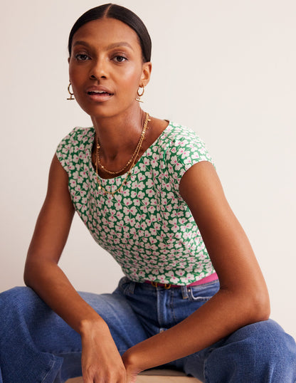 Modern Shell Top-Rich Emerald, Clover Whirl