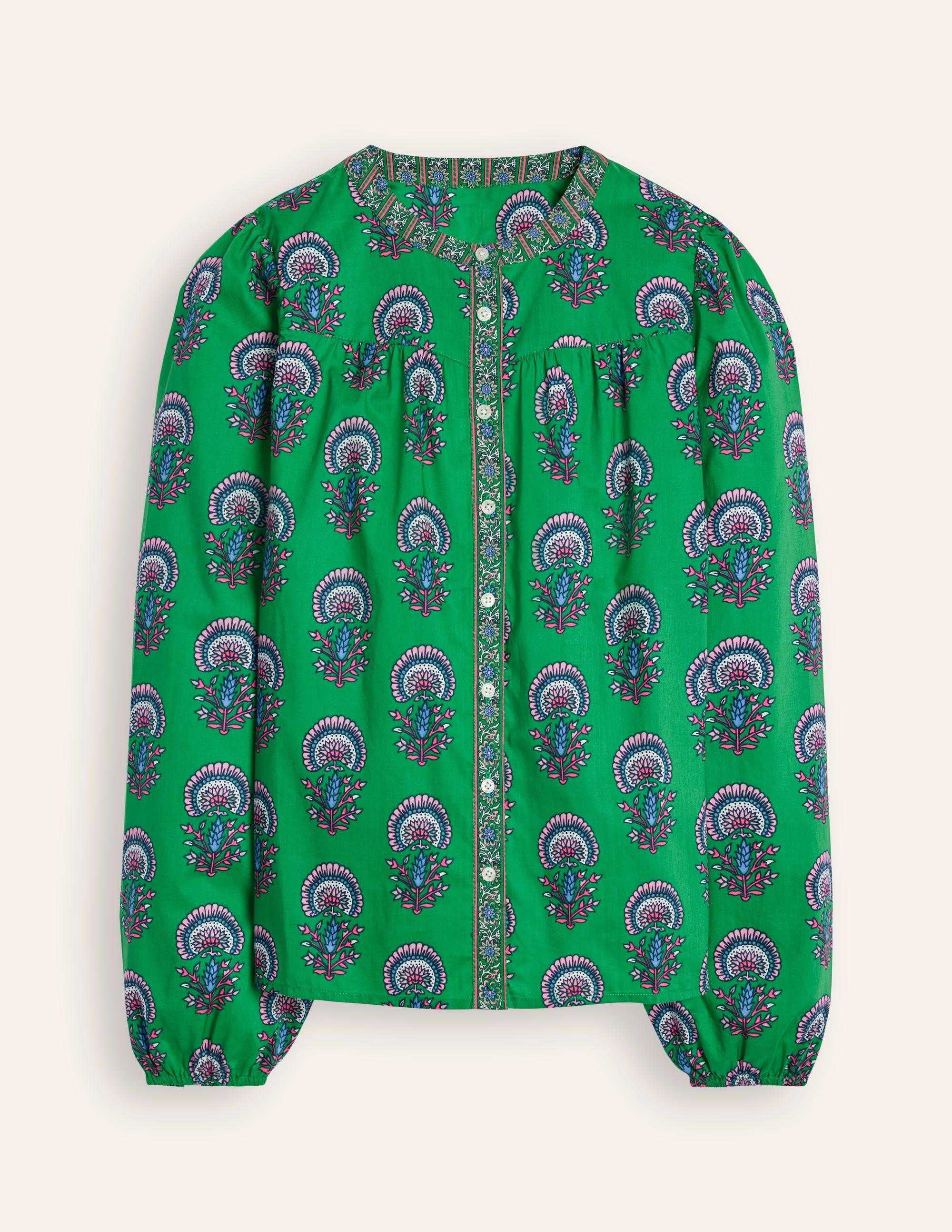 Savannah Cotton Blouse-Rich Emerald, Passion Bud - Image 5
