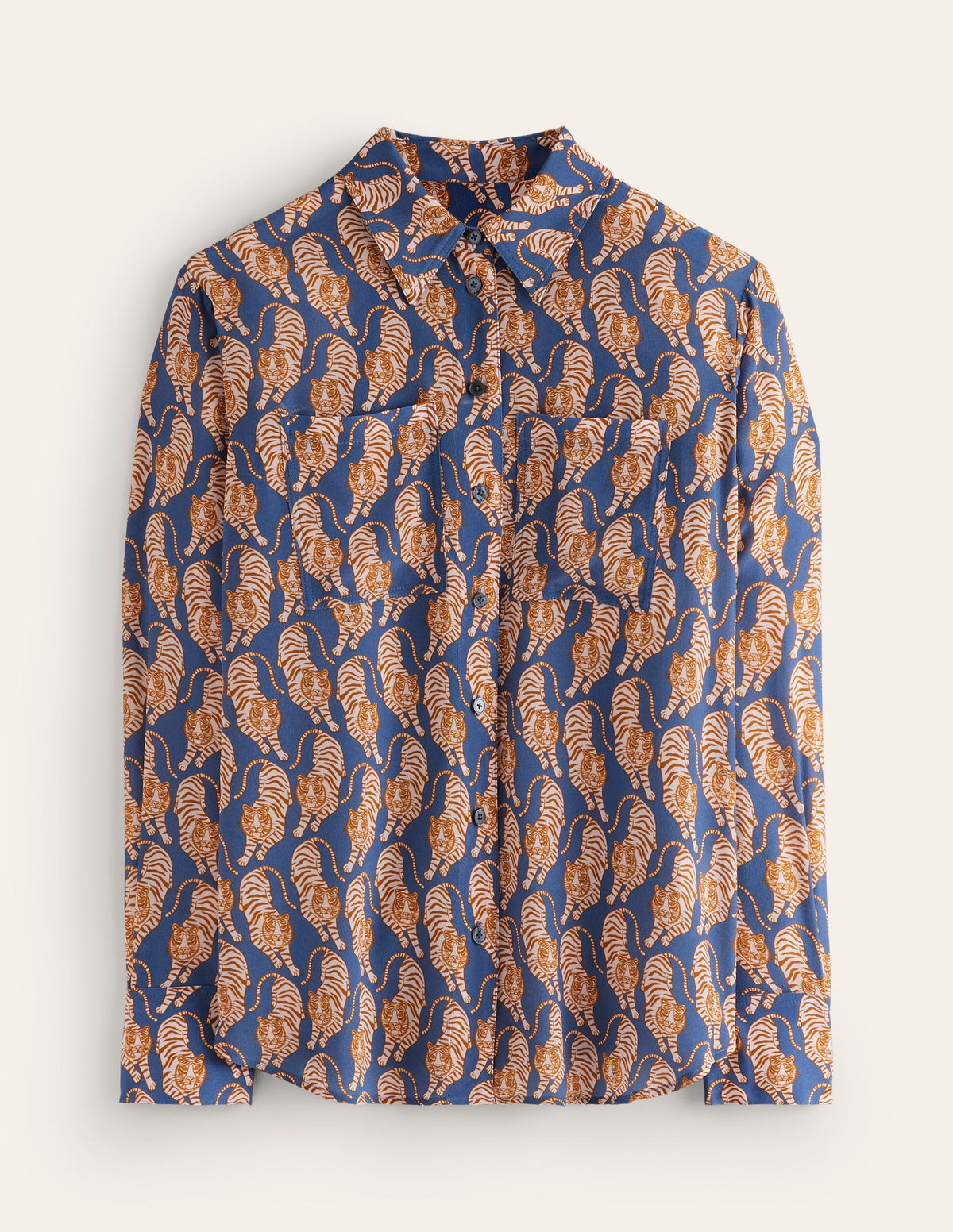 Connie Relaxed Silk Shirt-Denim Blue, Tiger - Image 6