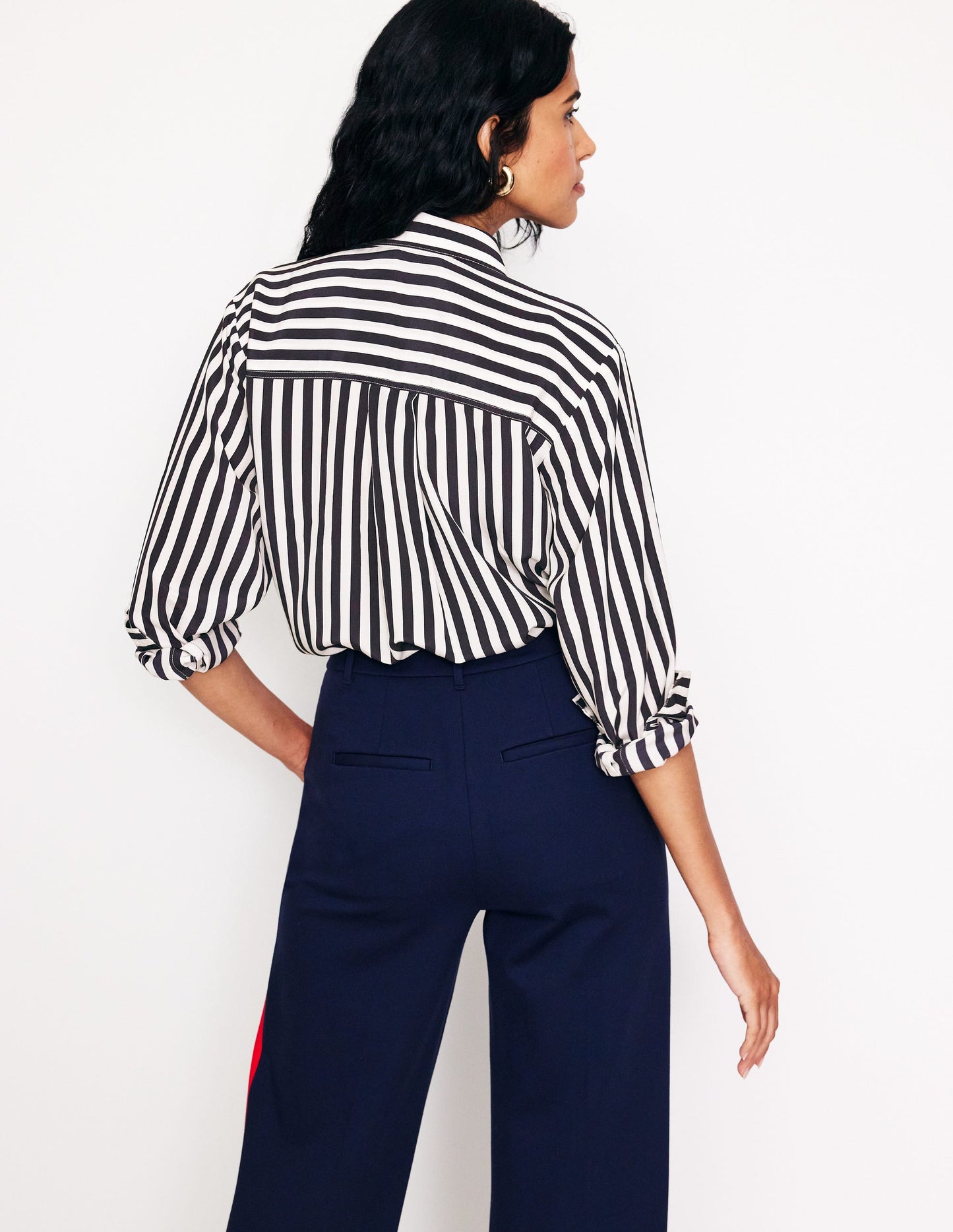 Connie Relaxed Silk Shirt-Navy Stripe