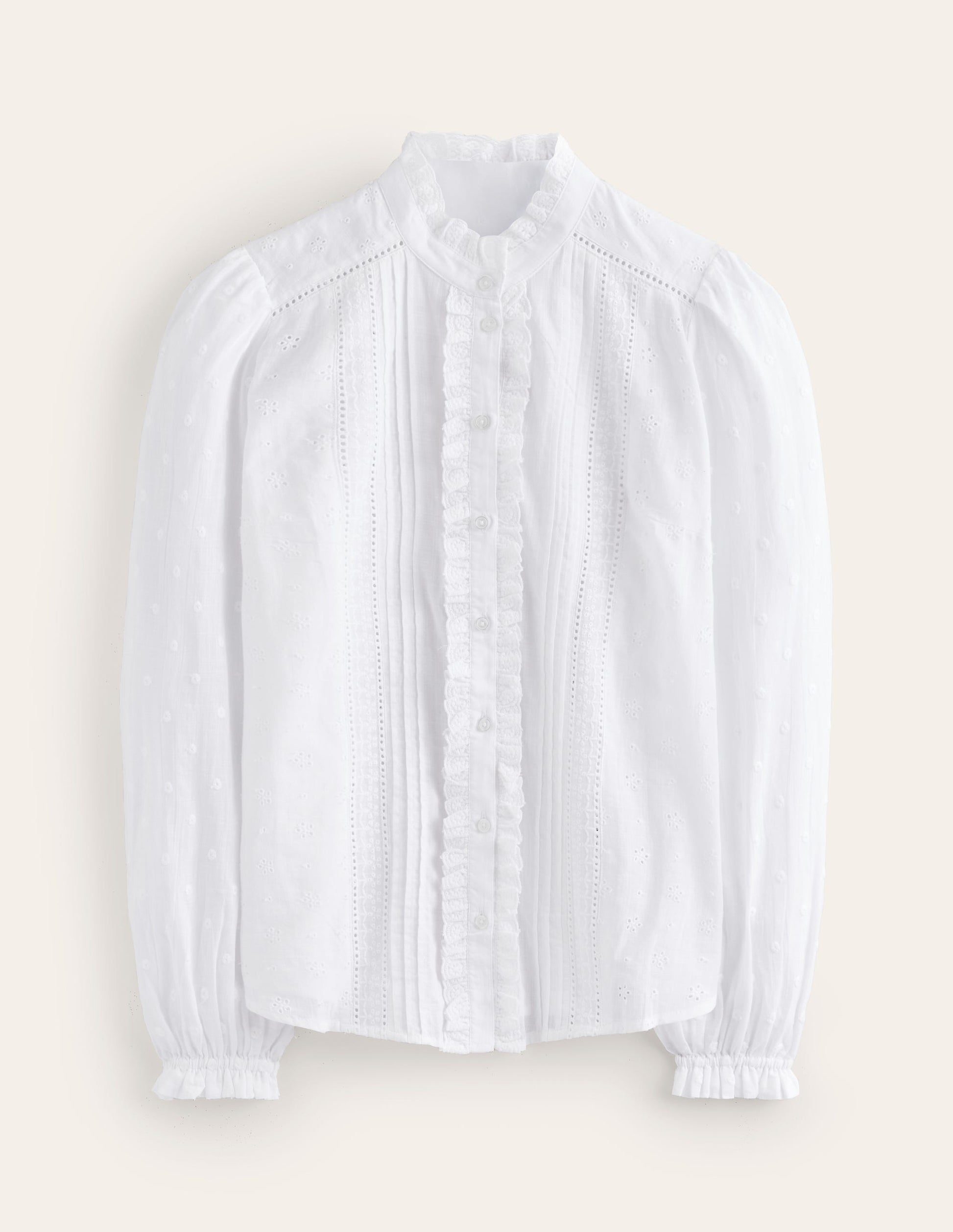 Broderie Detail Blouse-White-6