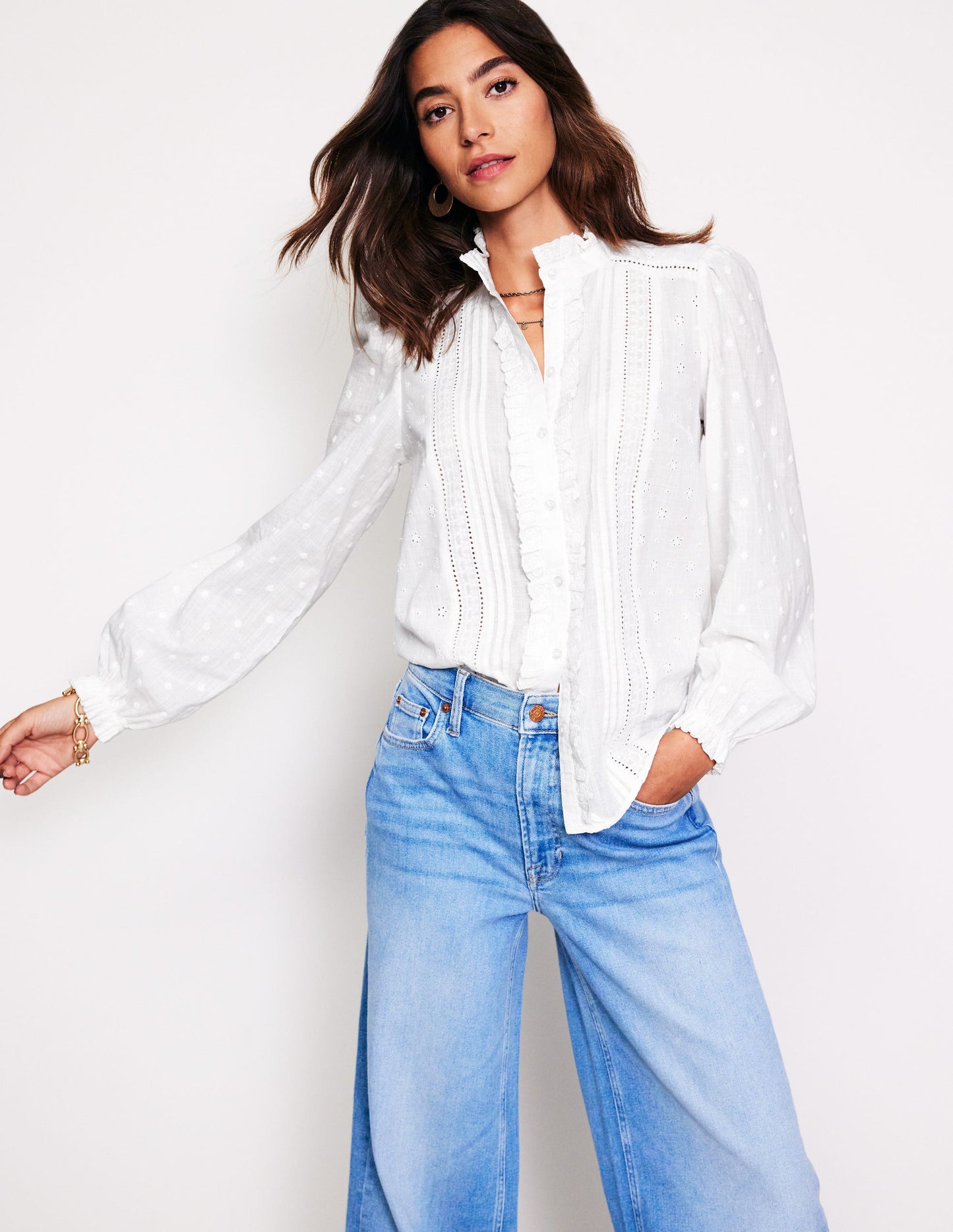 Broderie Detail Blouse-White