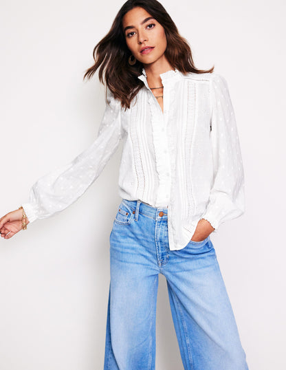 Broderie Detail Blouse-White-1