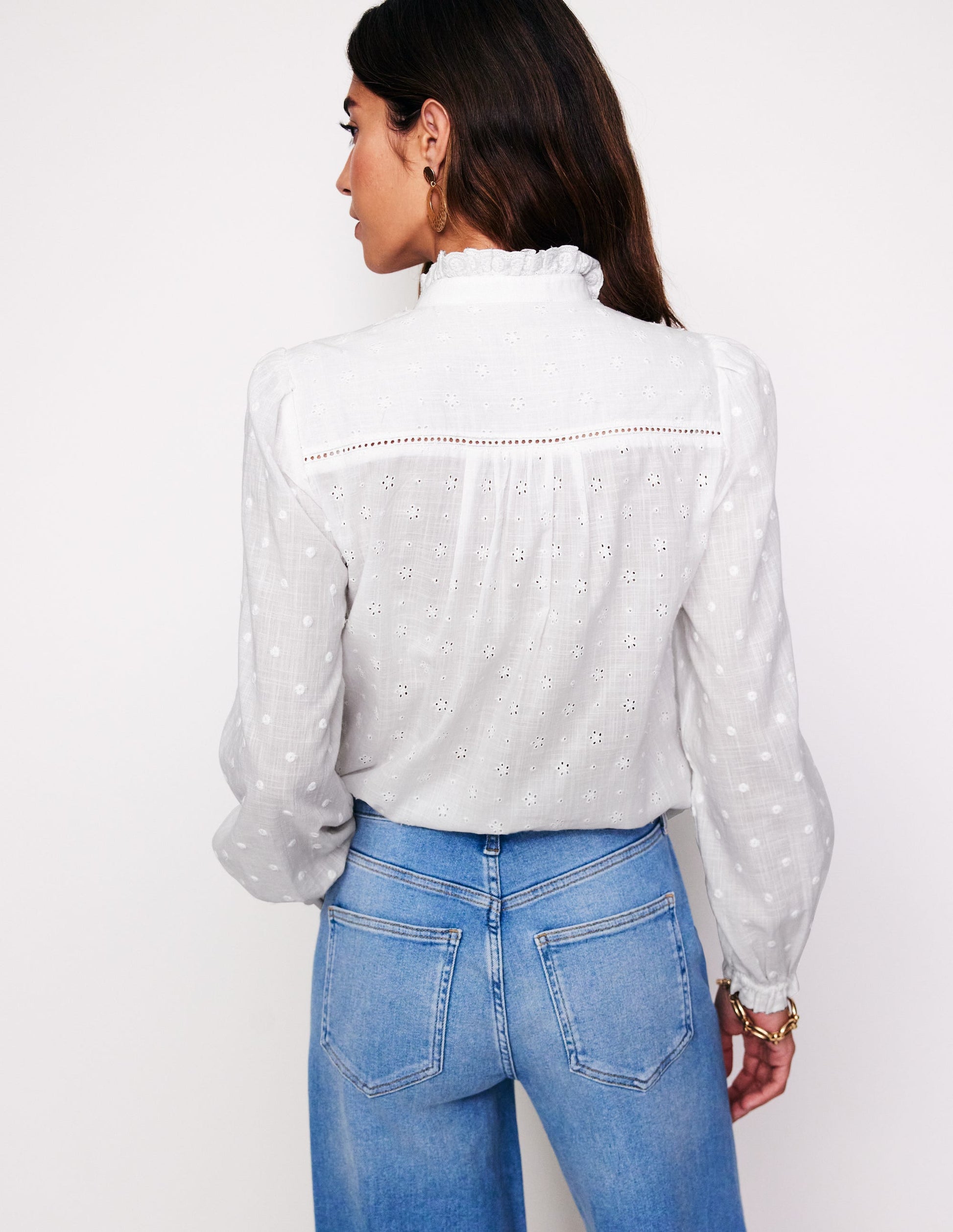 Broderie Detail Blouse-White-3