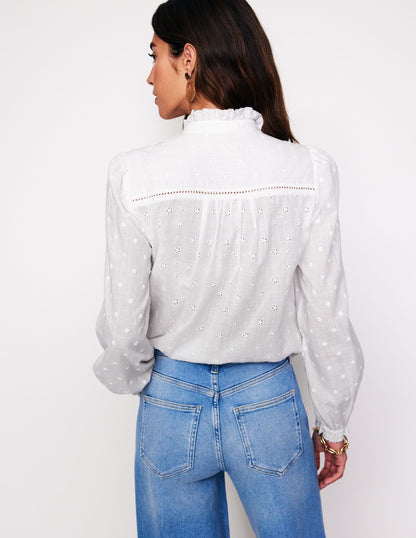 Broderie Detail Blouse-White-3