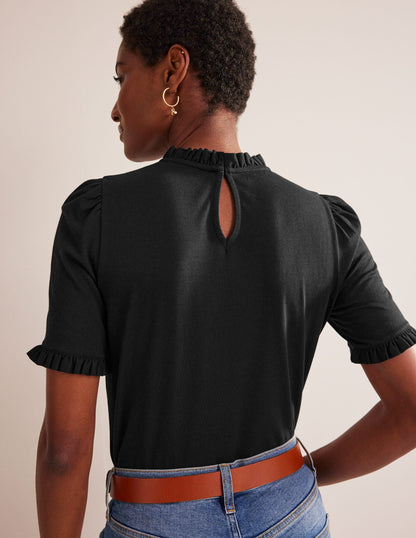 Supersoft Frill Detail T-shirt-Black-3