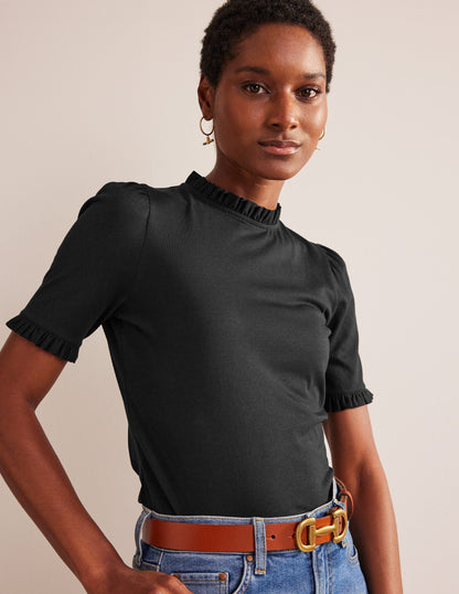 Supersoft Frill Detail T-shirt-Black-4