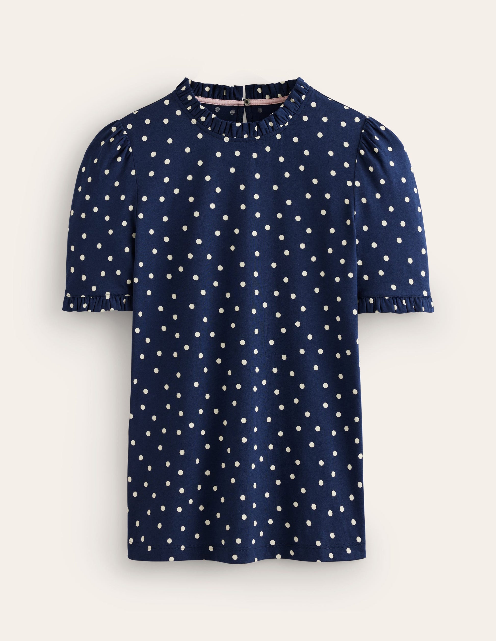 Supersoft Frill Detail T-shirt-Navy, Sparse Spot-5