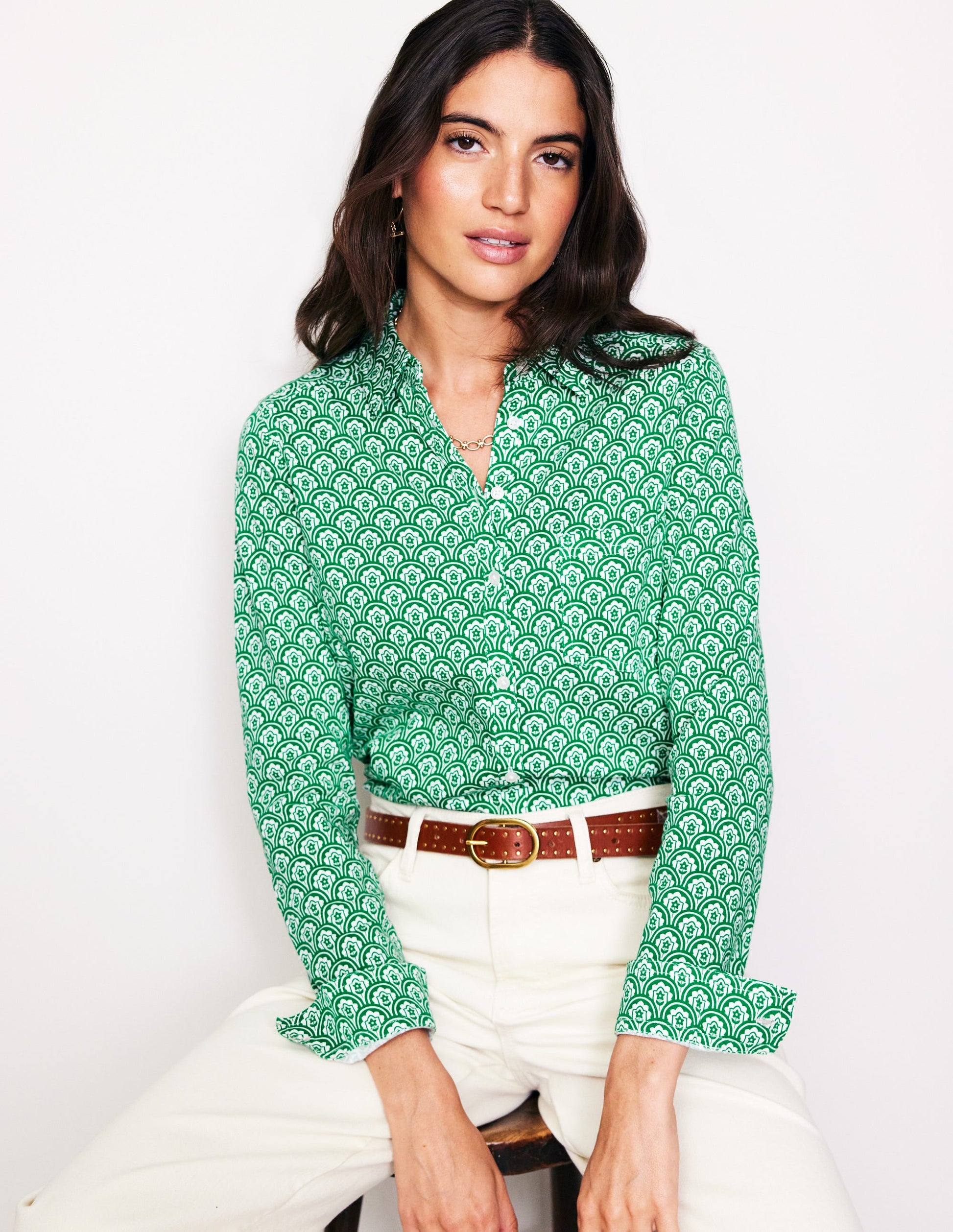 Amelia Jersey Shirt-Green, Trellis Pop-4