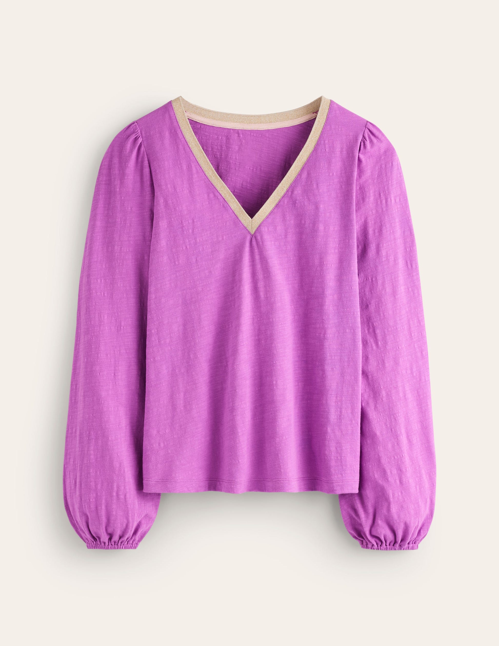 Metallic Trim Long Sleeve Top-Foxglove-6