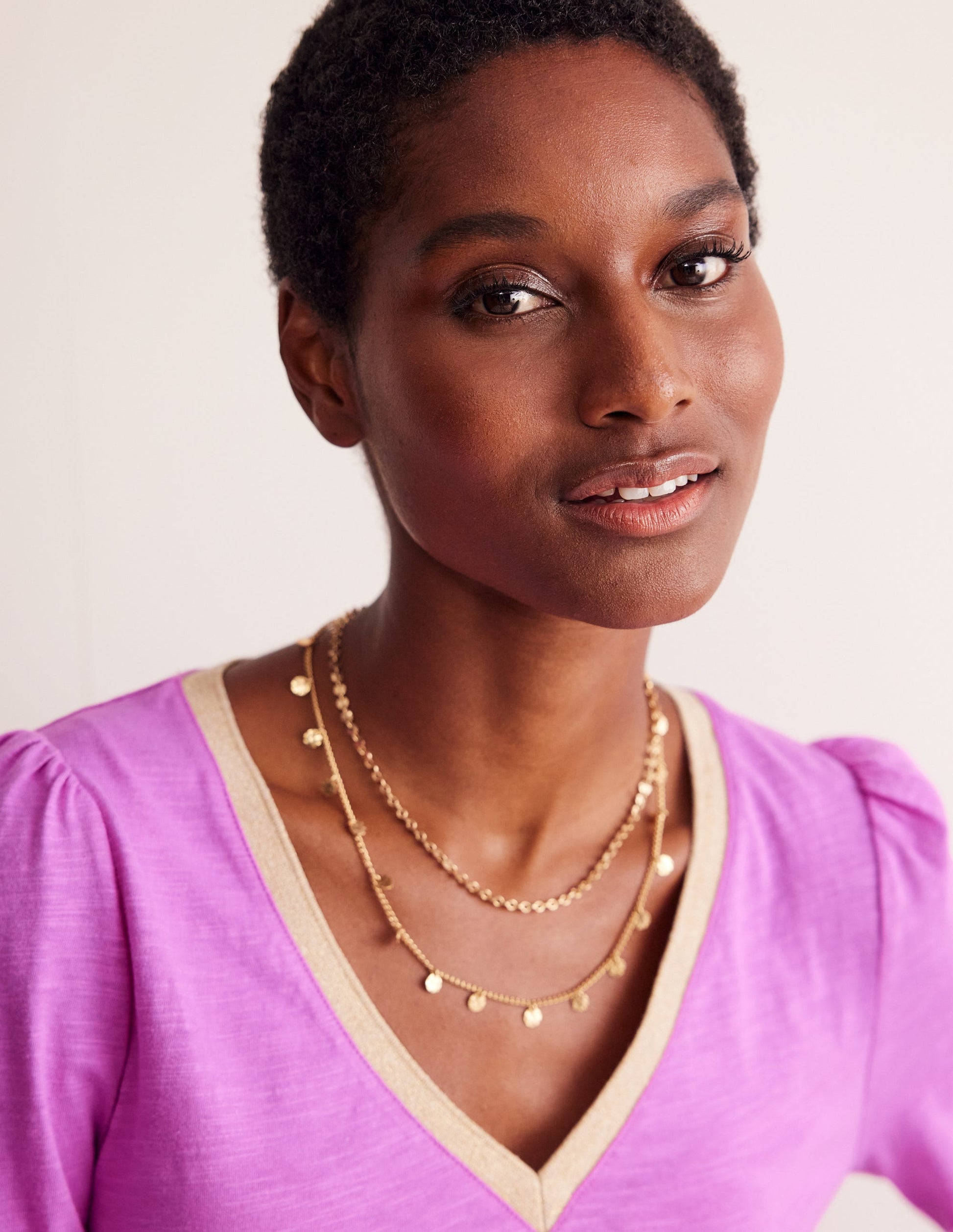 Metallic Trim Long Sleeve Top-Foxglove-2