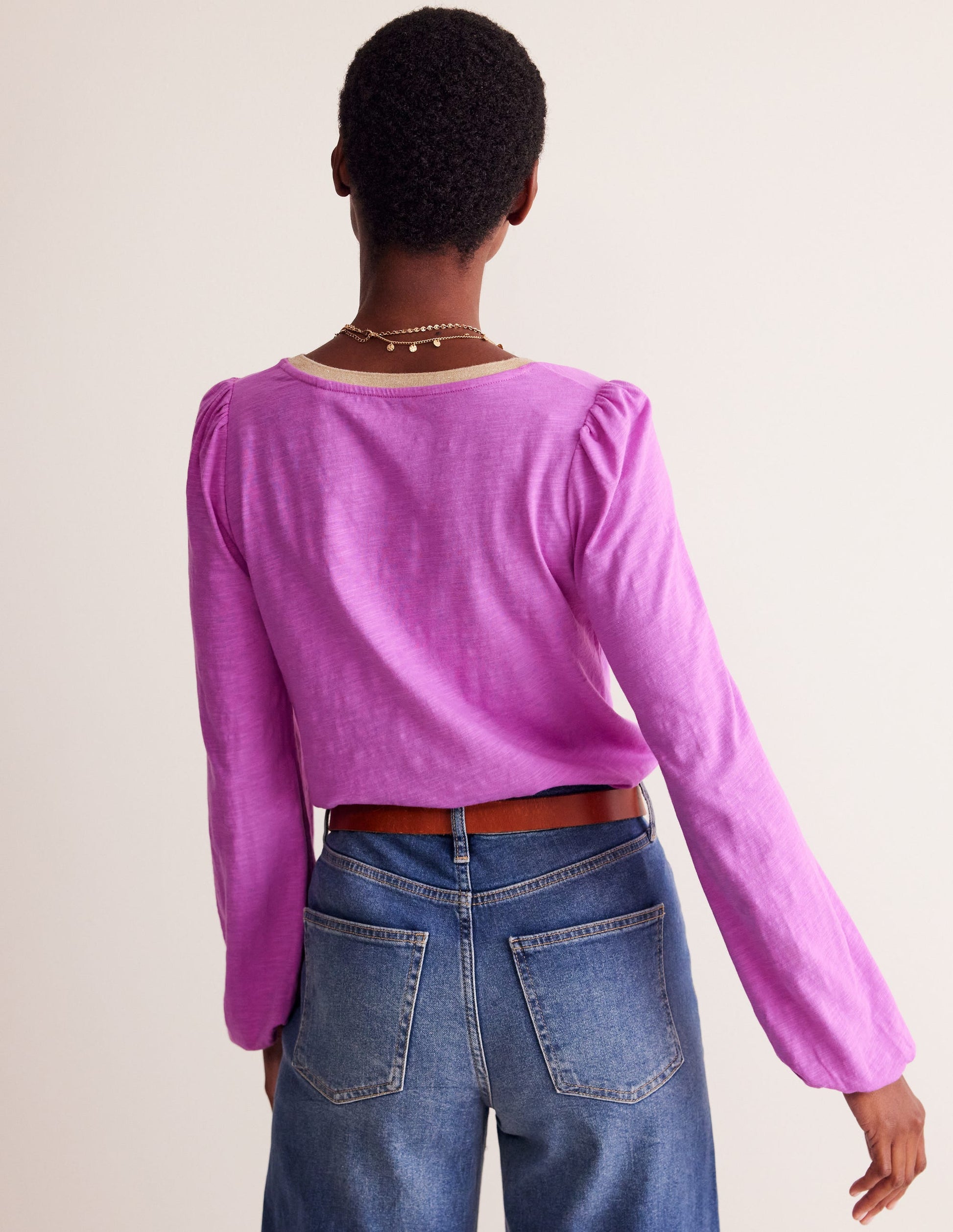Metallic Trim Long Sleeve Top-Foxglove-3