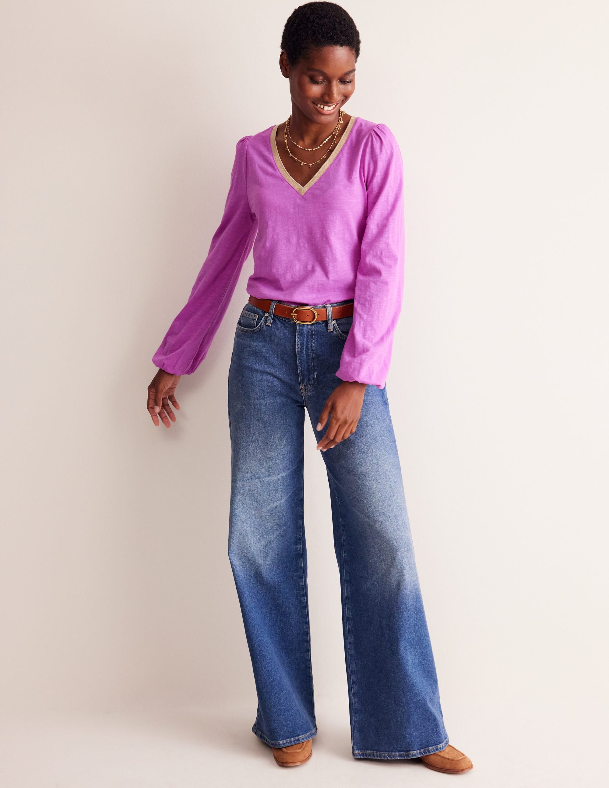 Metallic Trim Long Sleeve Top-Foxglove - Image 5