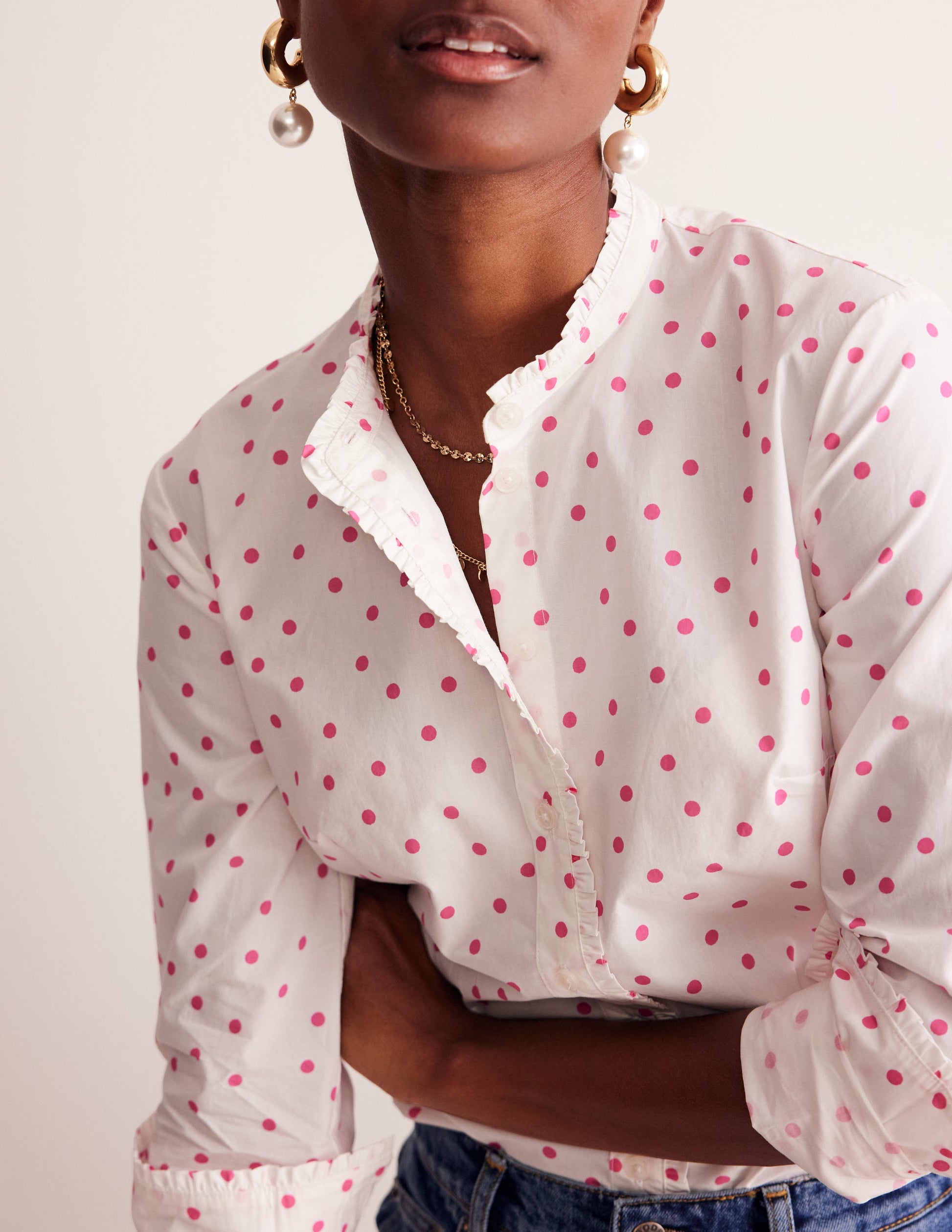 Phoebe Shirt-Ivory, Party Pink Spot-2