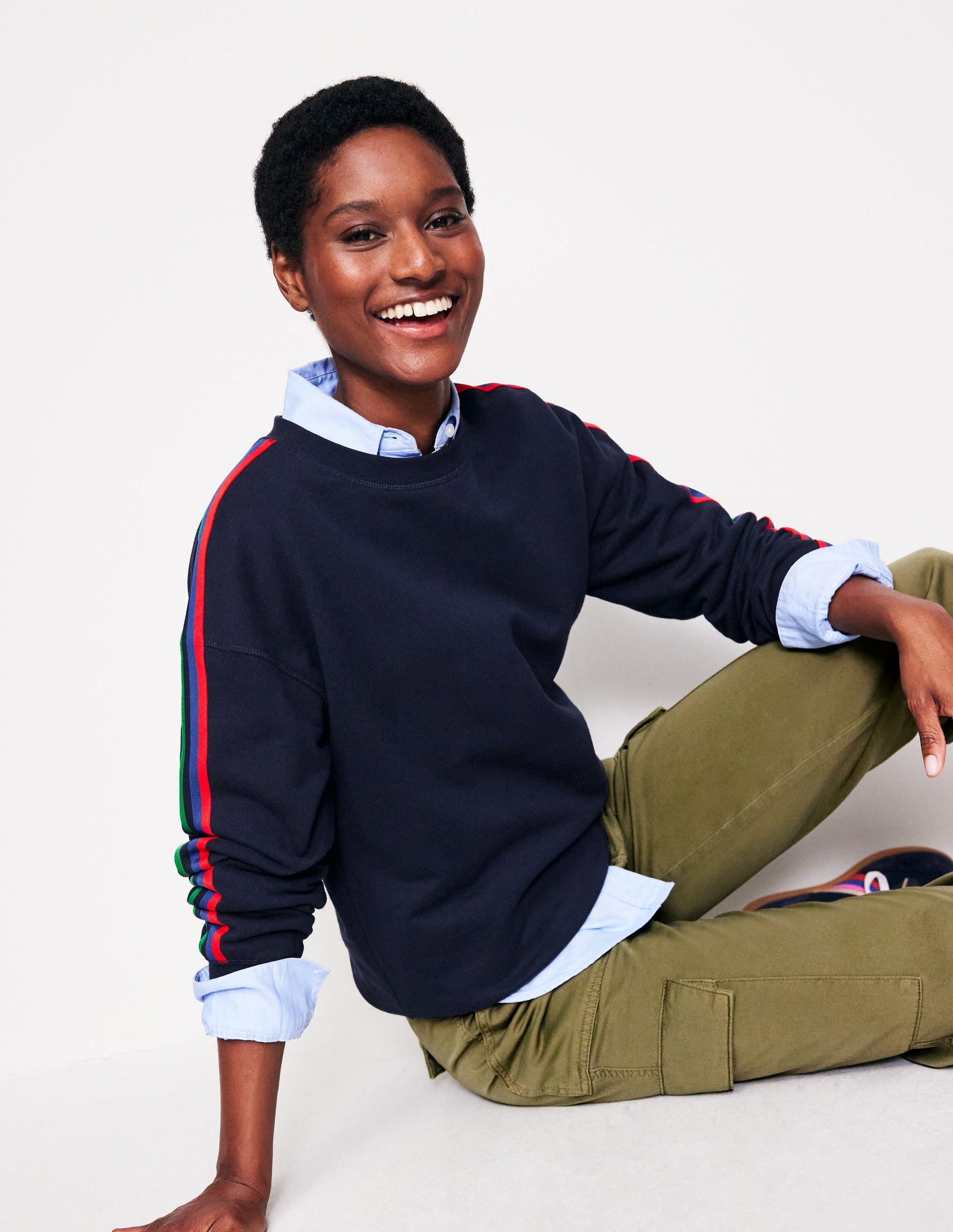 Emi Relaxed Sweatshirt-Navy, Red Stripe-1