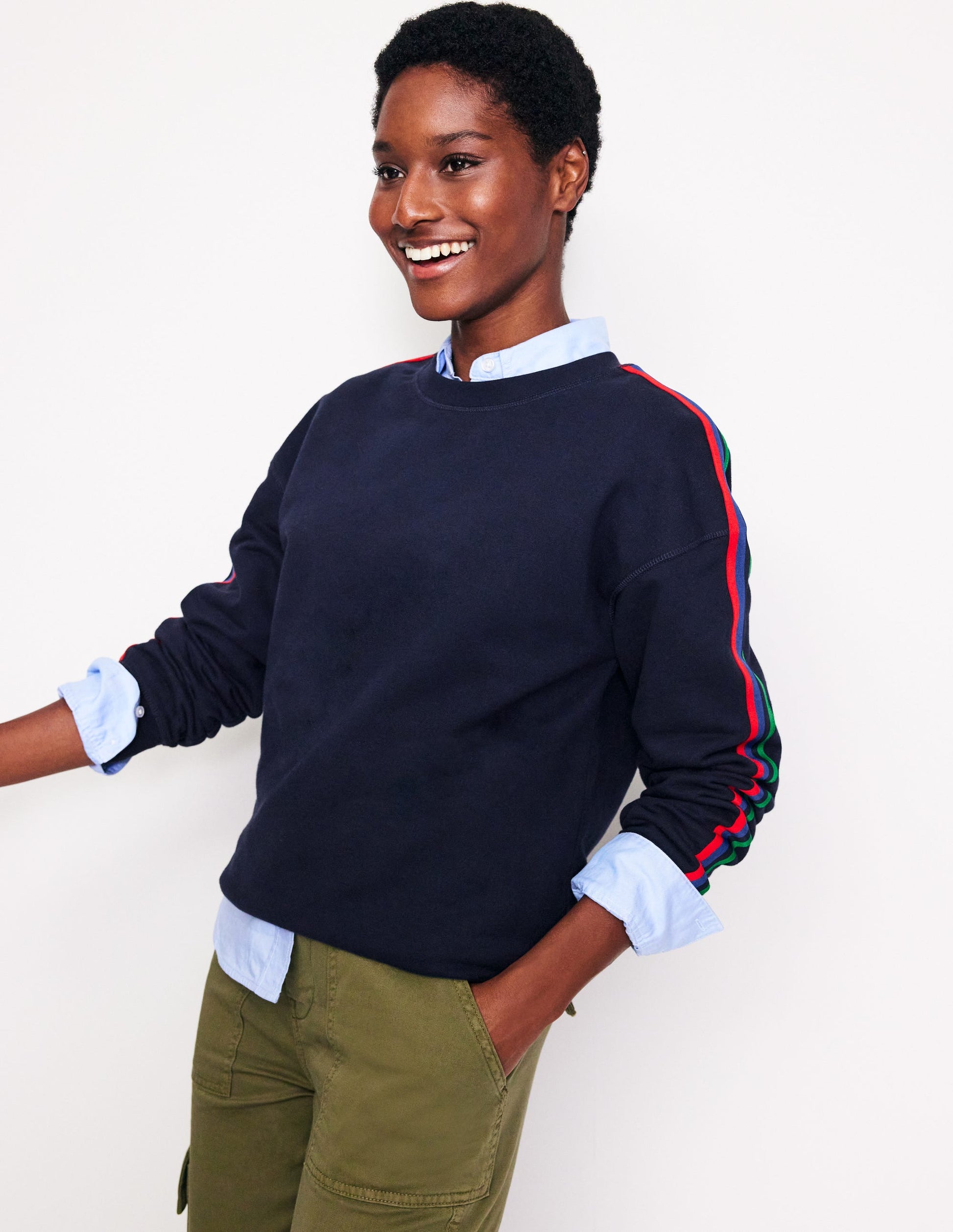 Emi Relaxed Sweatshirt-Navy, Red Stripe-4