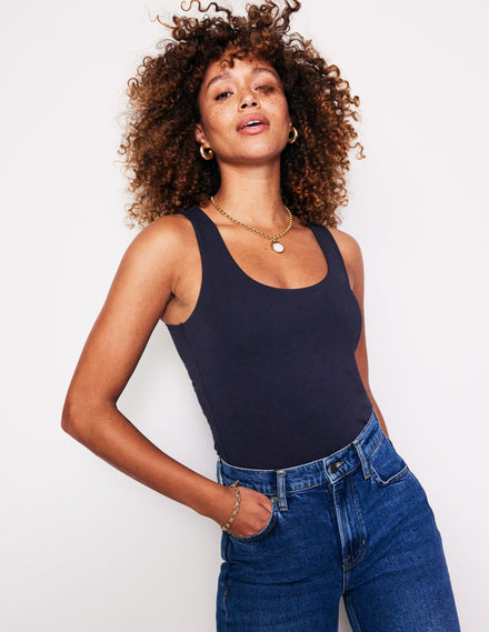 Double Layer Scoop Neck Vest-Navy