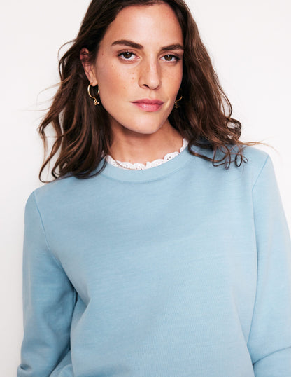 Broderie Trim Sweatshirt-Sky Blue-1