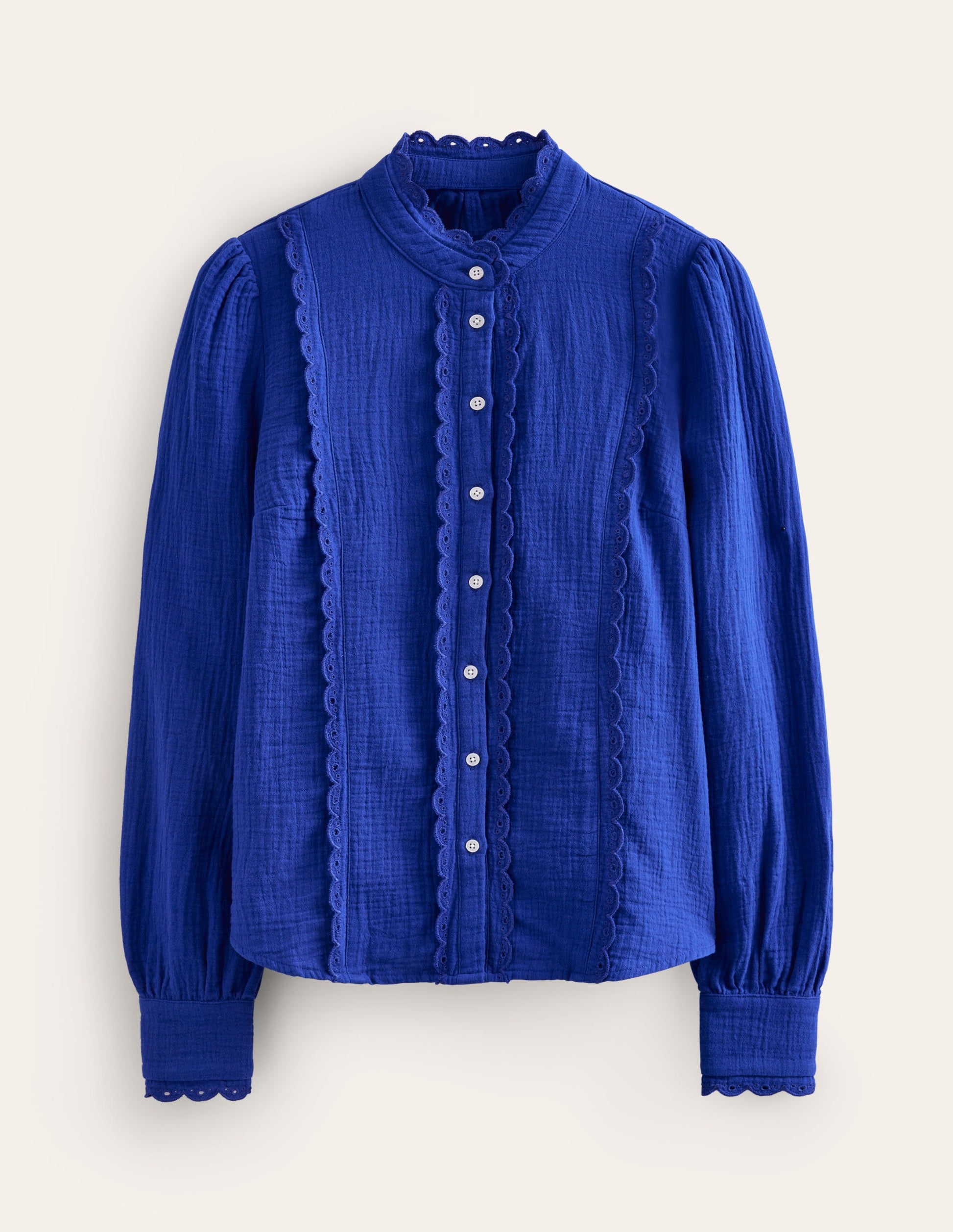 Double Cloth Scallop Blouse-Bright Blue-5