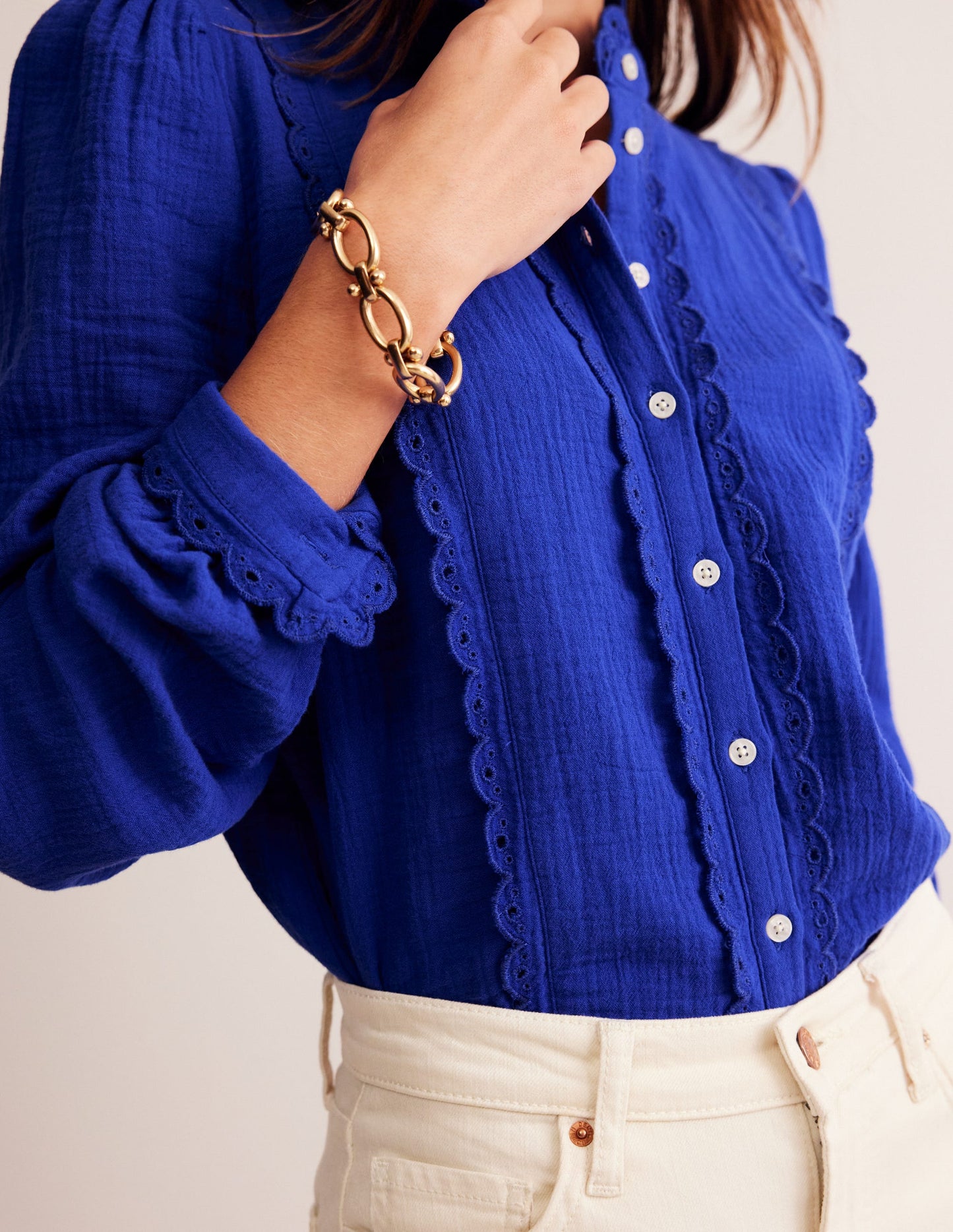 Double Cloth Scallop Blouse-Bright Blue