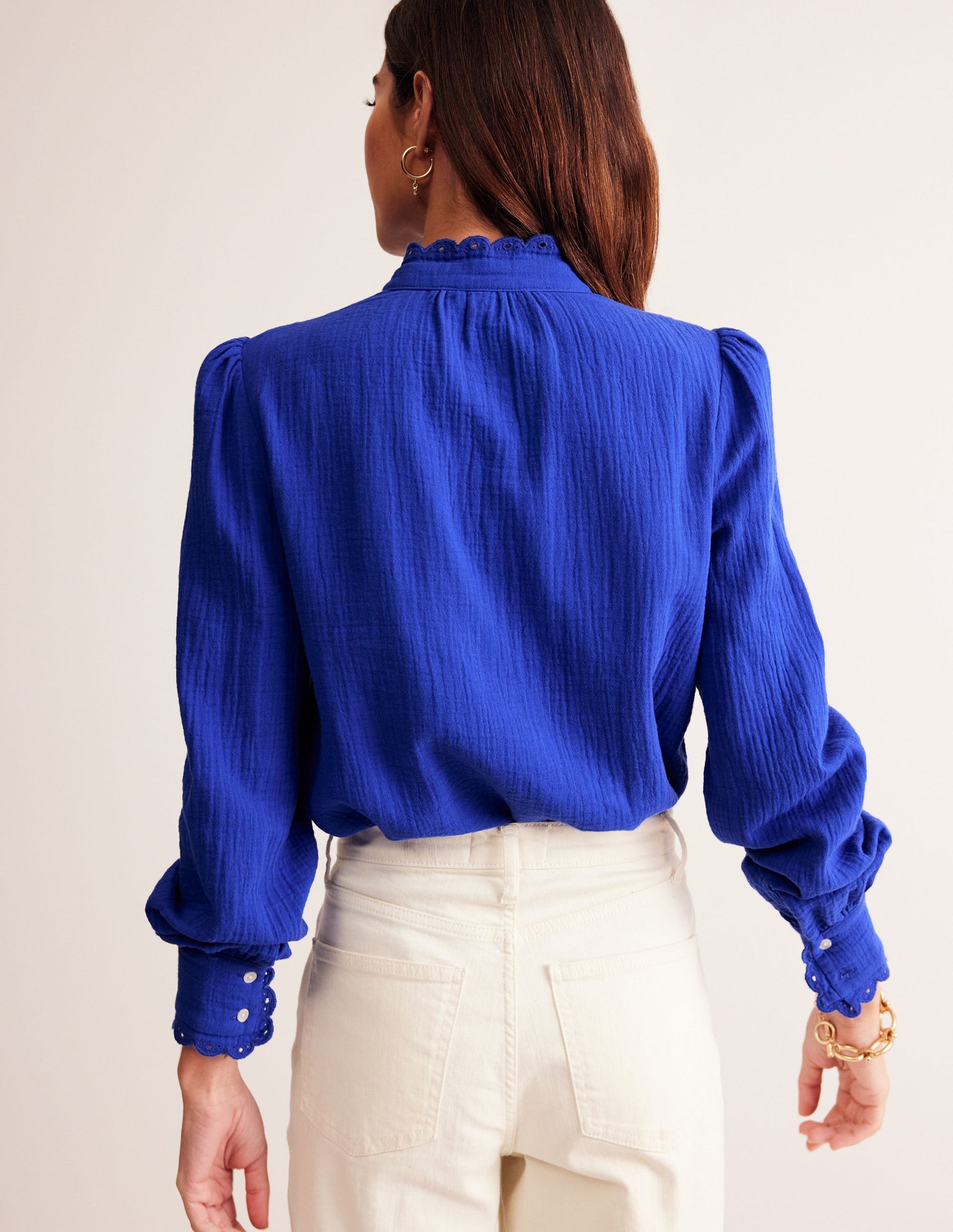 Double Cloth Scallop Blouse-Bright Blue-3