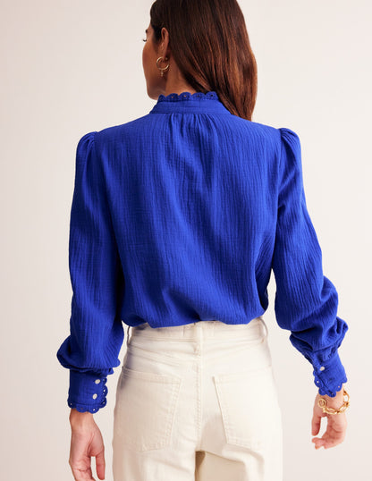 Double Cloth Scallop Blouse-Bright Blue-3