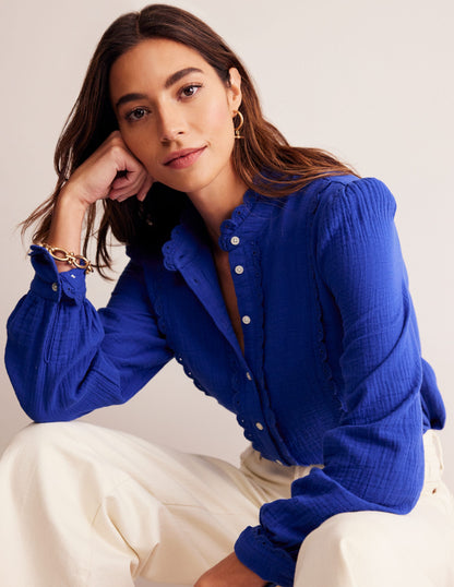 Double Cloth Scallop Blouse-Bright Blue-4