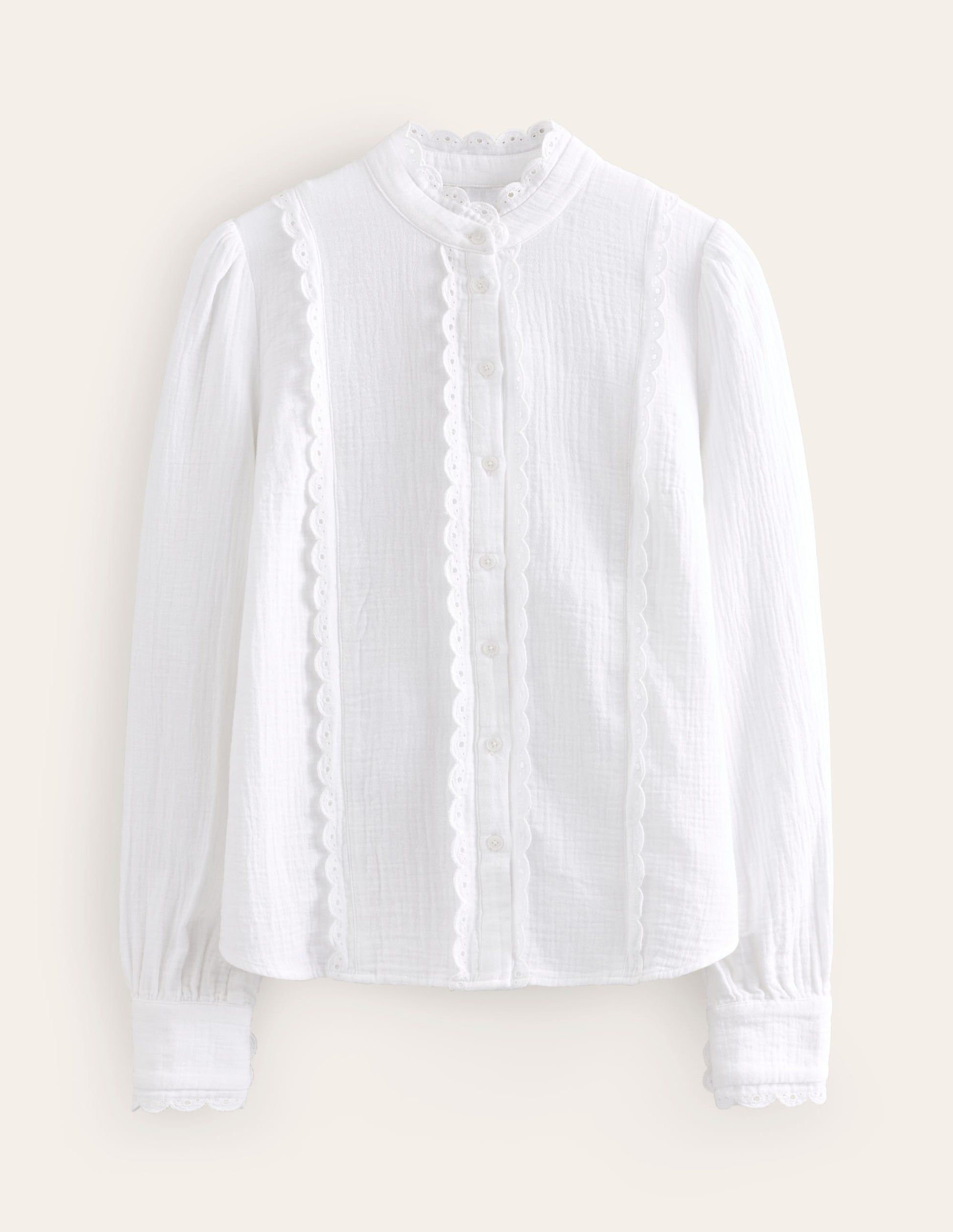 Double Cloth Scallop Blouse-White-5