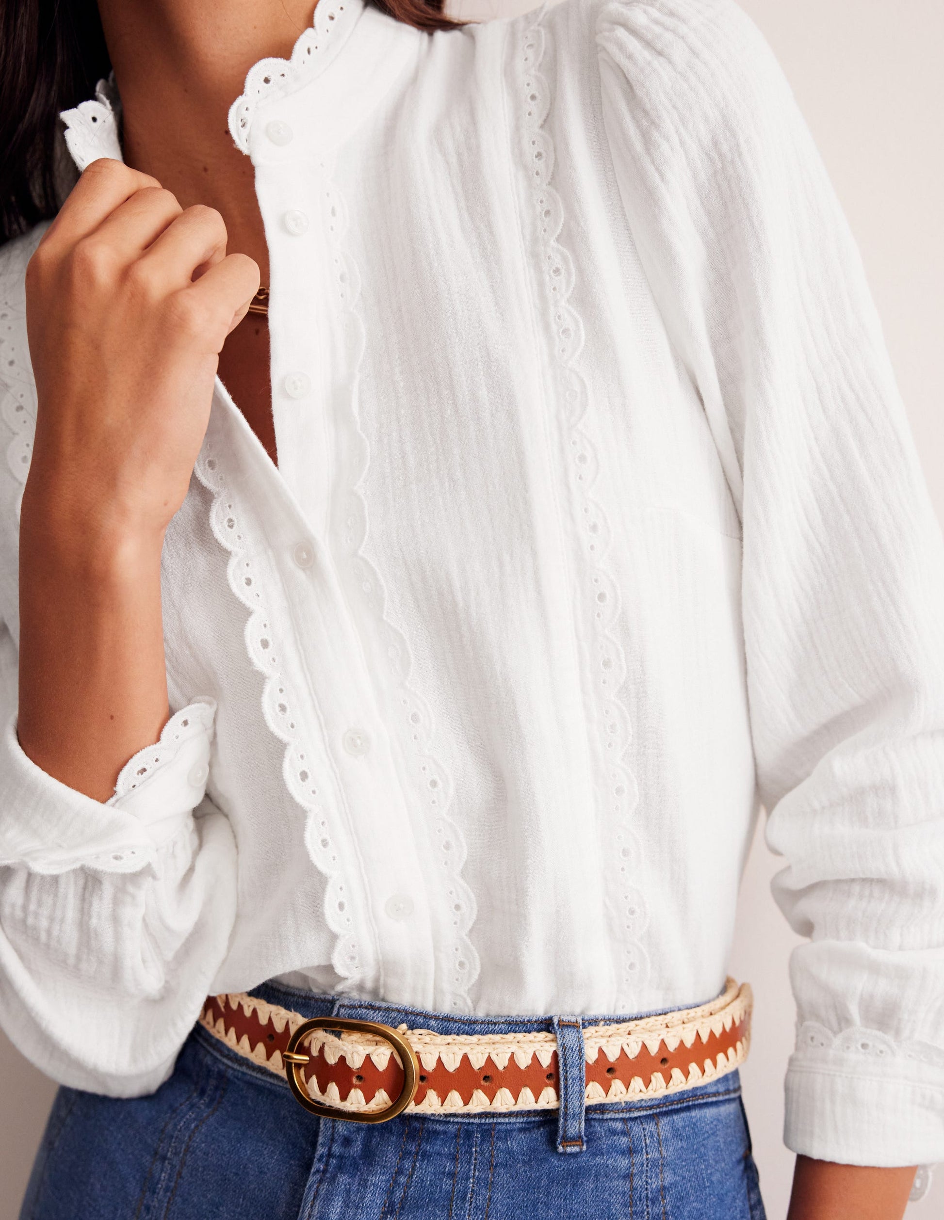 Double Cloth Scallop Blouse-White-2