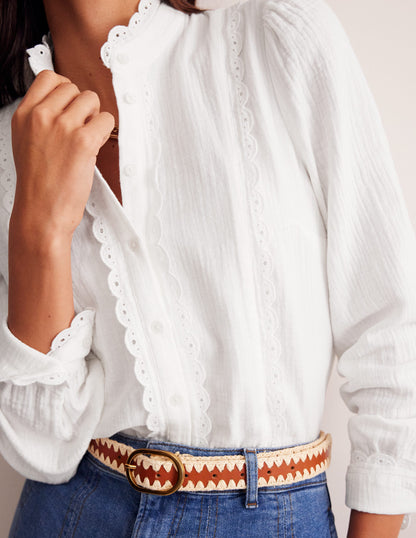 Double Cloth Scallop Blouse-White-2