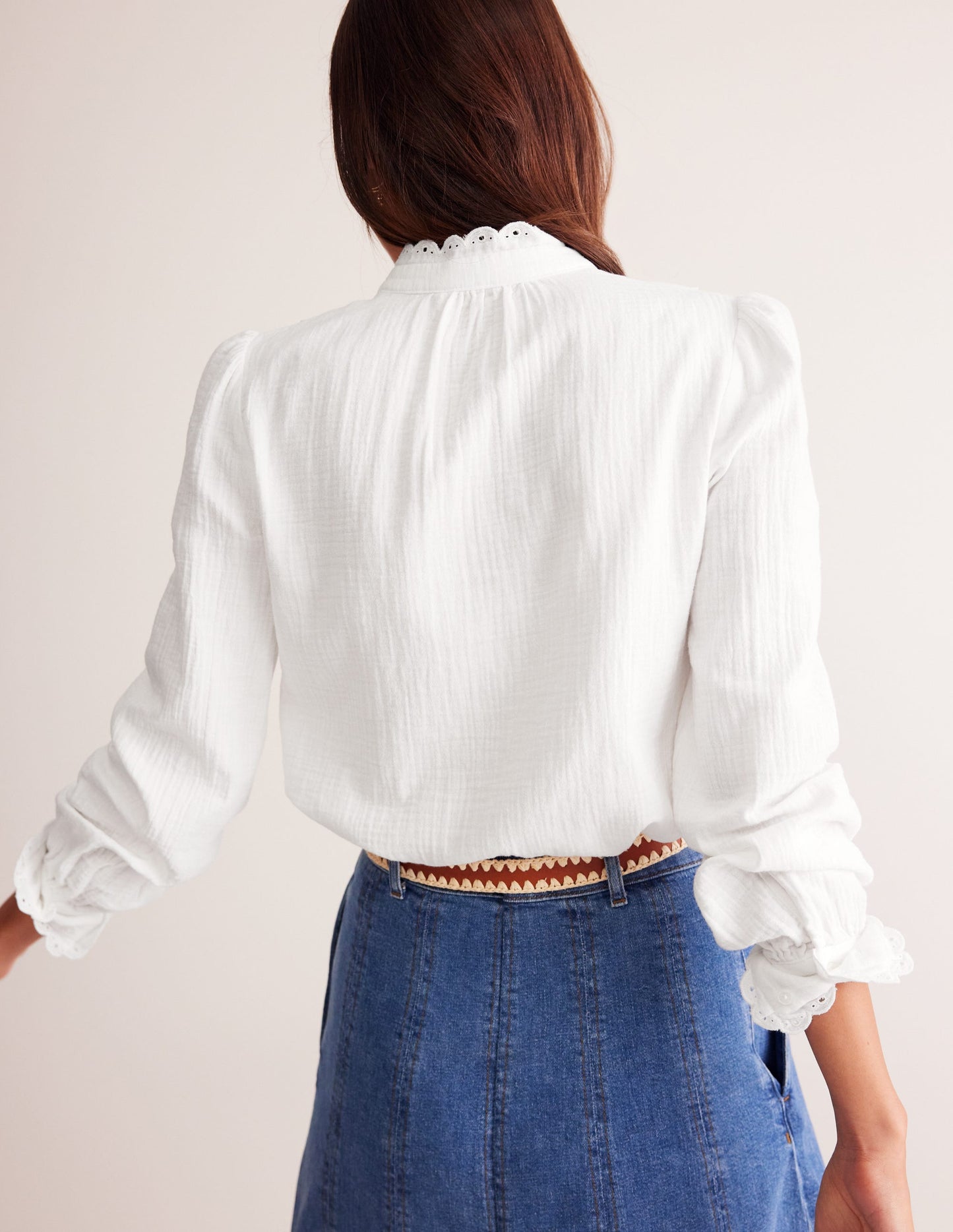 Double Cloth Scallop Blouse-White